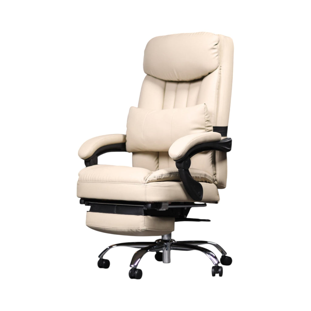 Xiaoyaozuo office chair cream PU leather executive ergonomic chair with lumbar pillow and footrest