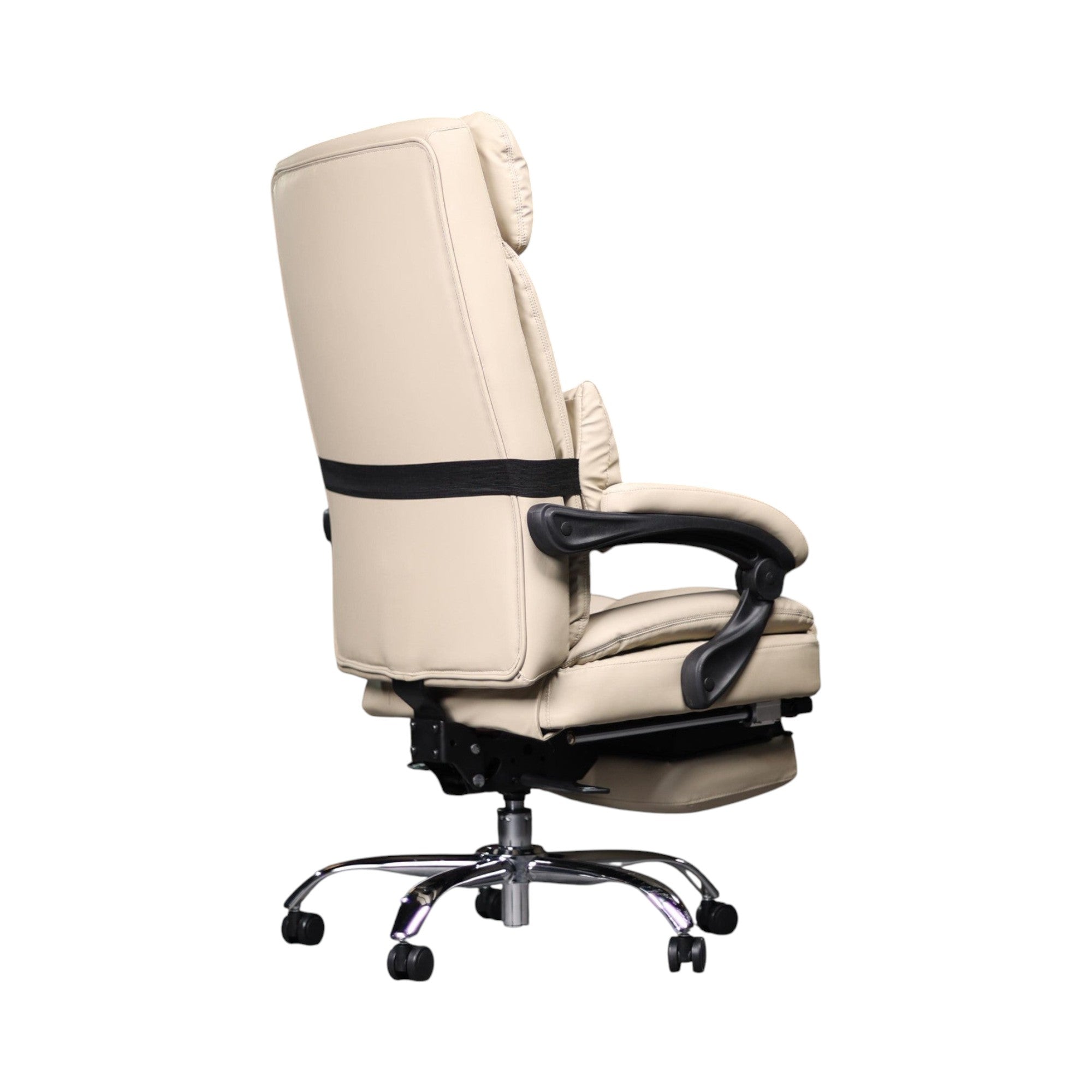 Xiaoyaozuo office chair cream PU leather executive ergonomic chair with adjustable headrest and footrest, lumbar pillow, and casters.