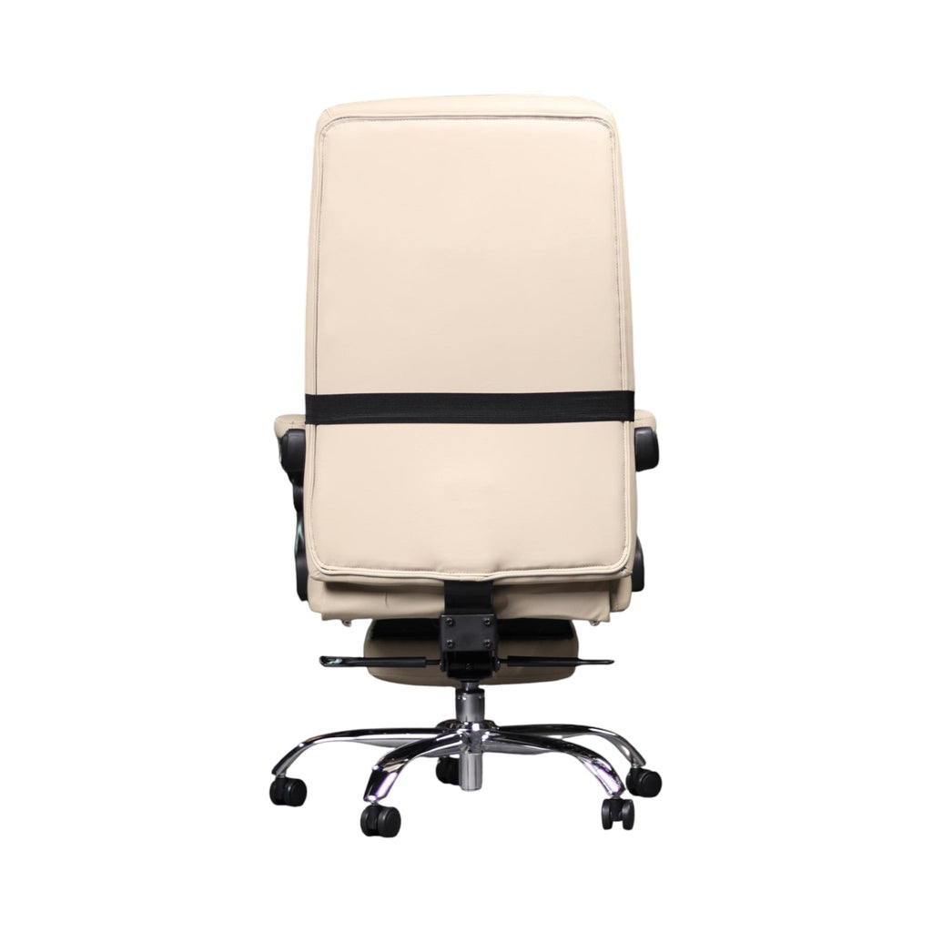 Xiaoyaozuo office chair cream PU leather executive ergonomic chair with lumbar pillow and footrest, chrome base, casters