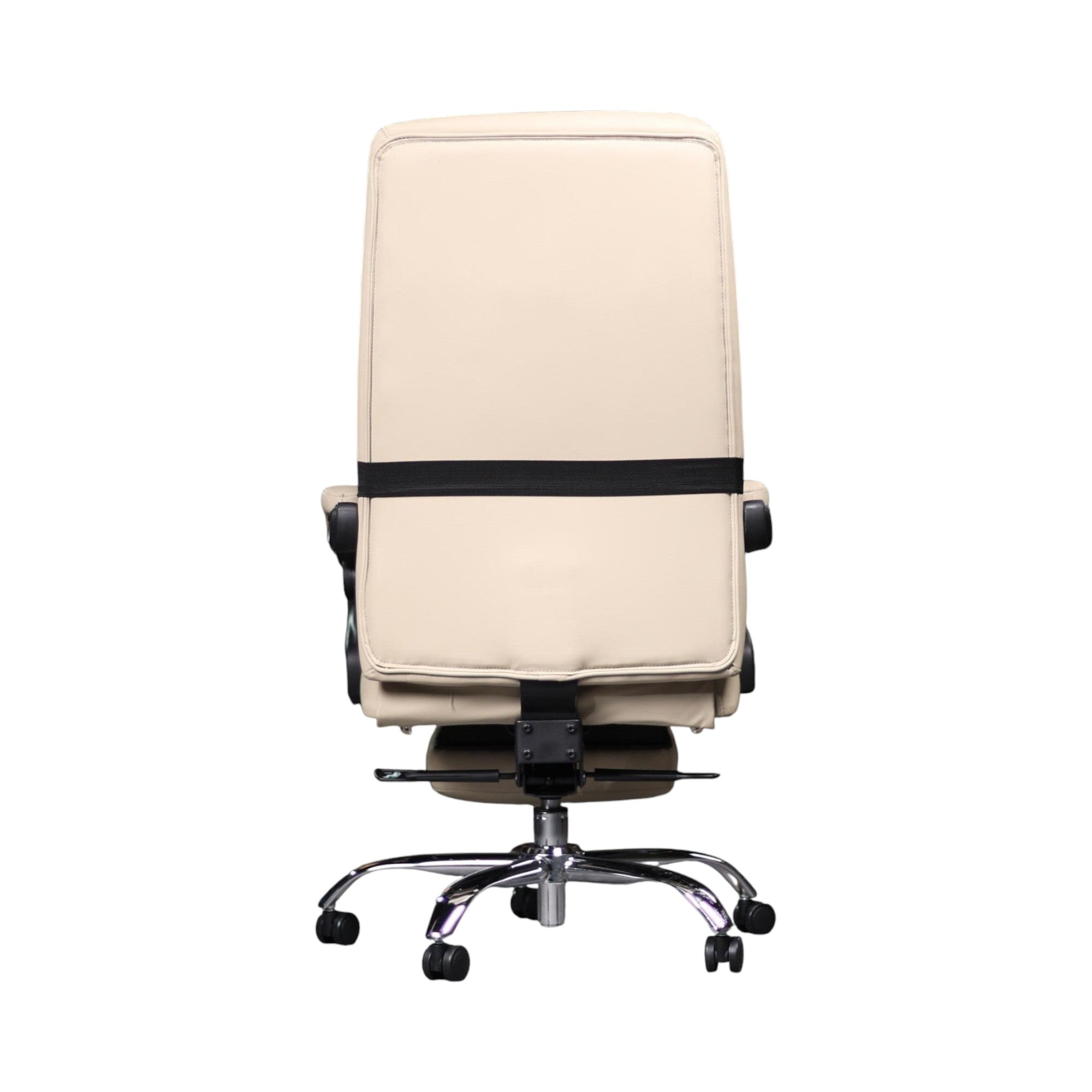Xiaoyaozuo office chair cream PU leather executive ergonomic chair with lumbar pillow and footrest, chrome base, casters