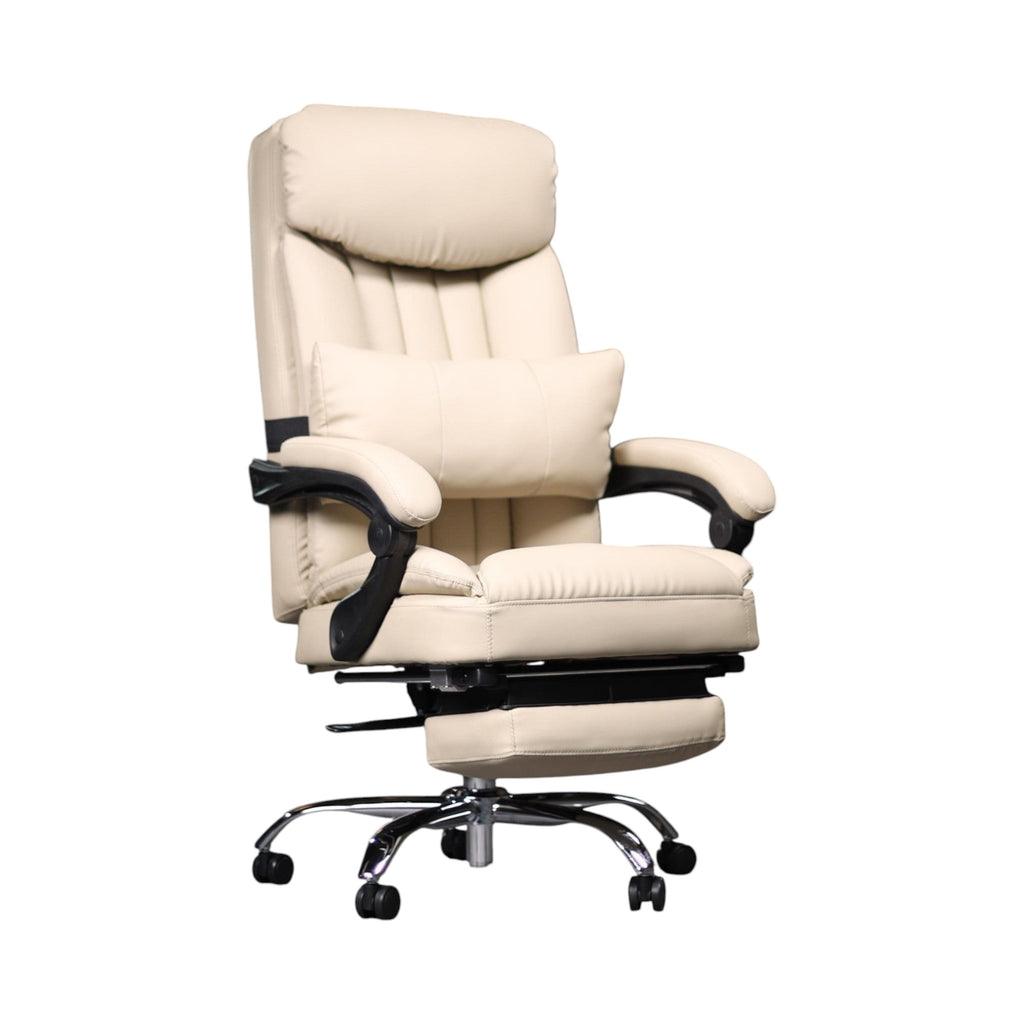 Xiaoyaozuo office chair cream PU leather executive ergonomic chair with footrest and lumbar pillow