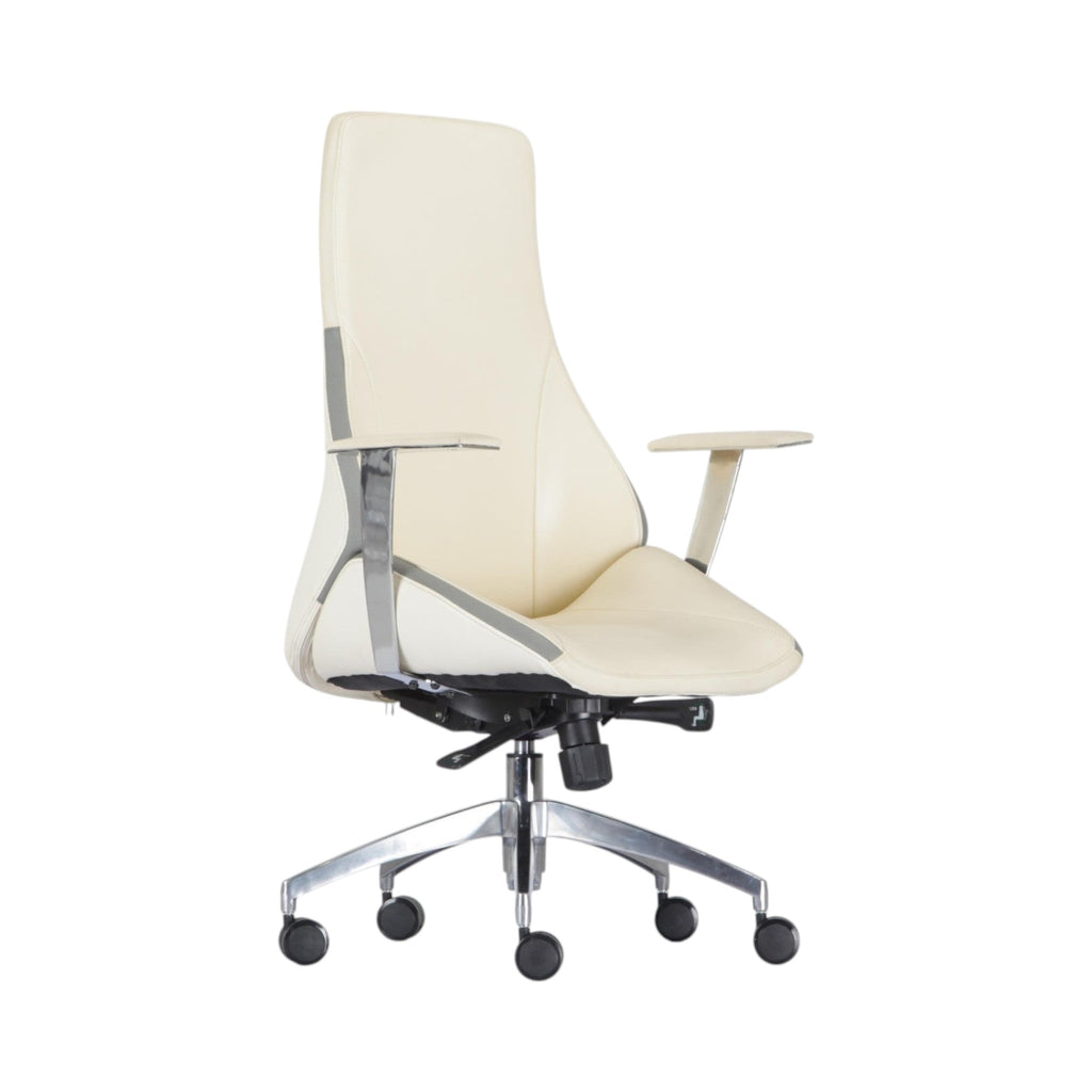 Xiaoyaozuo office chair executive high back chair in cream upholstery with polished chrome accents and ergonomic design.