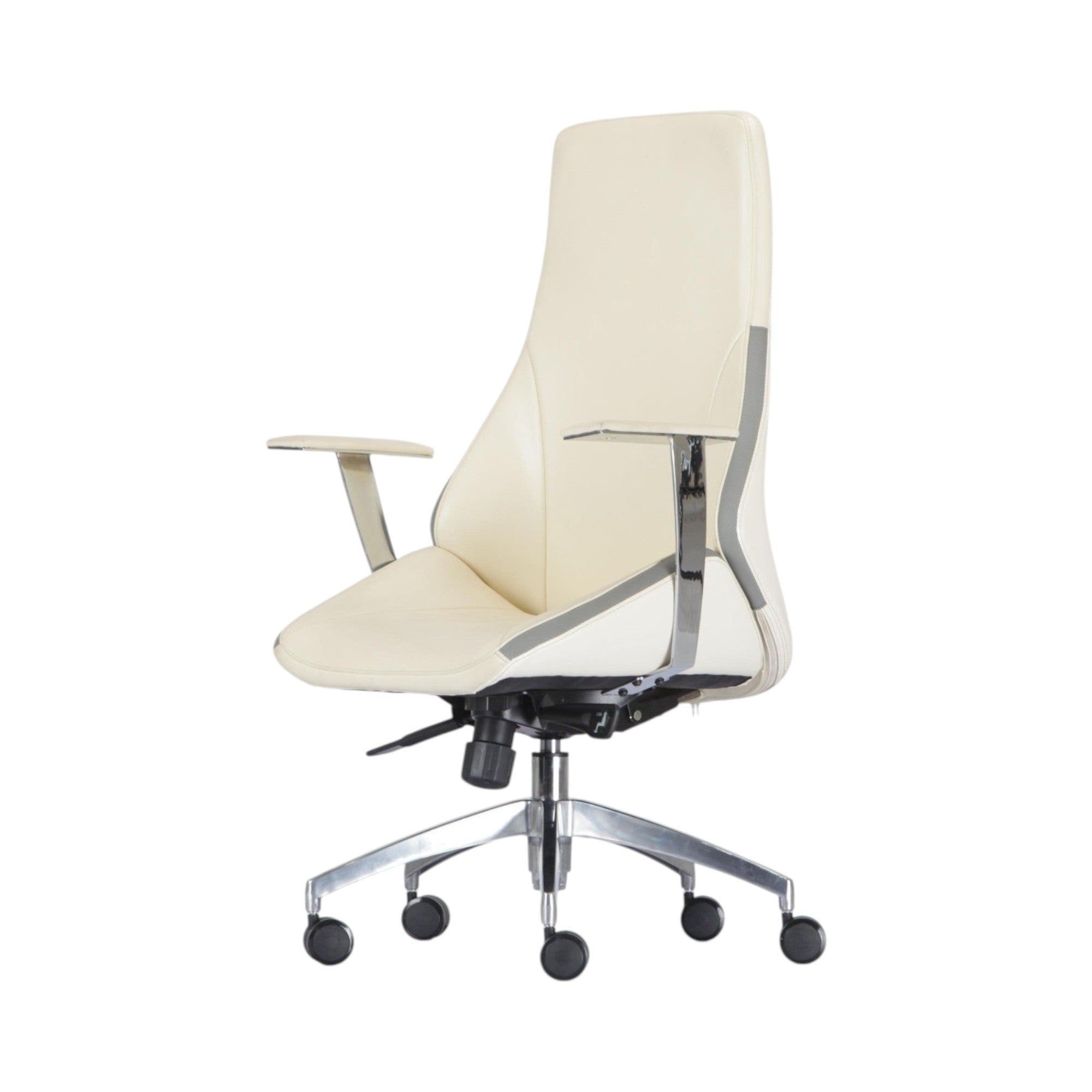 Xiaoyaozuo office chair executive high back chair in cream upholstery with polished chrome accents and ergonomic design.