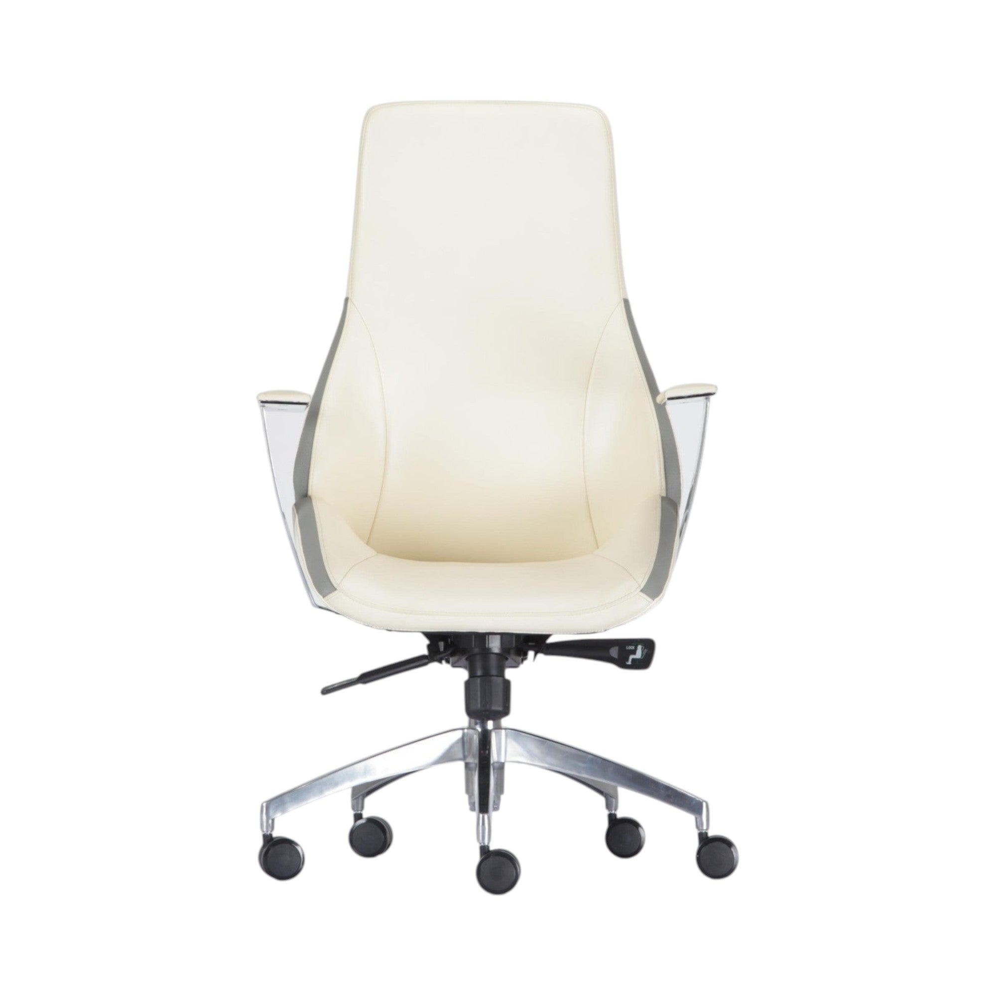 Xiaoyaozuo office chair executive high back chair in cream upholstery with polished chrome accents and ergonomic design.
