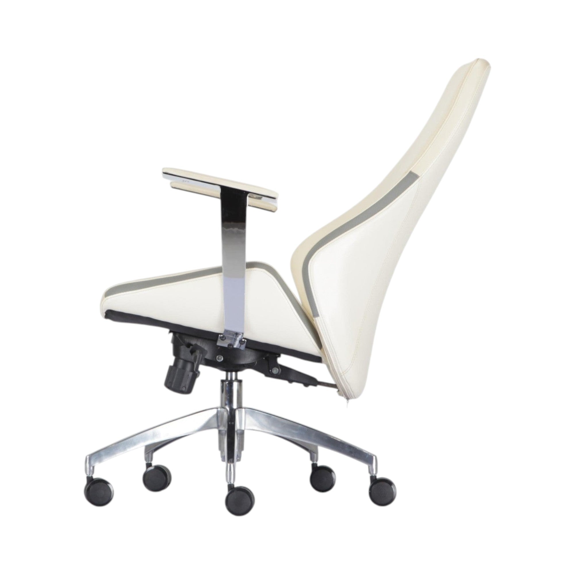 Xiaoyaozuo office chair executive high back chair in cream upholstery with polished chrome accents and ergonomic design.