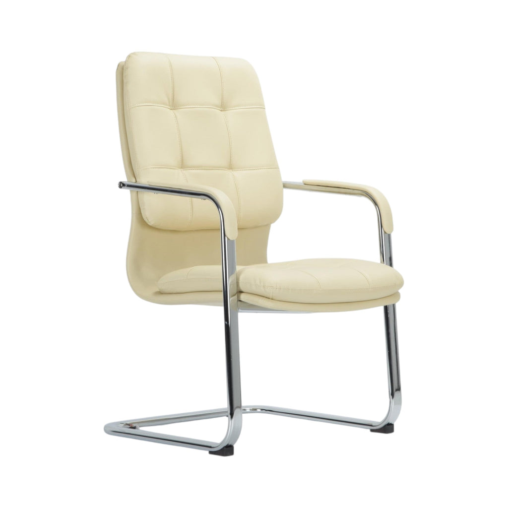 Xiaoyaozuo office chair in cream faux leather with tufted back and padded seat on chrome cantilever base.
