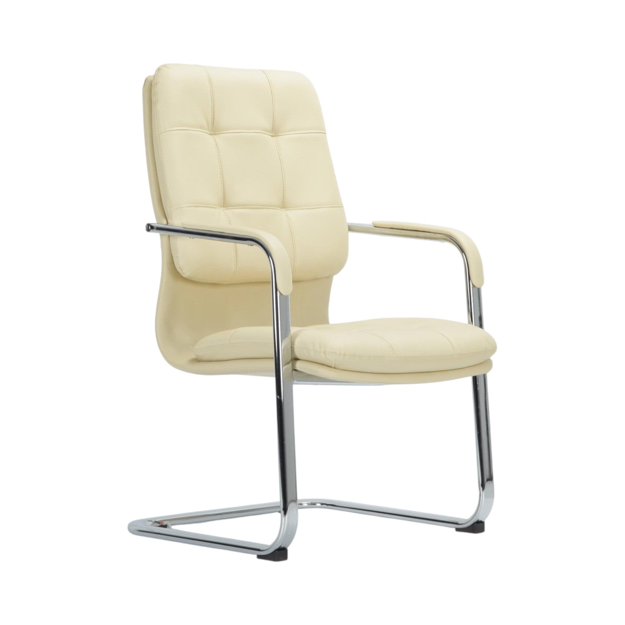 Xiaoyaozuo office chair in cream faux leather with tufted back and padded seat on chrome cantilever base.