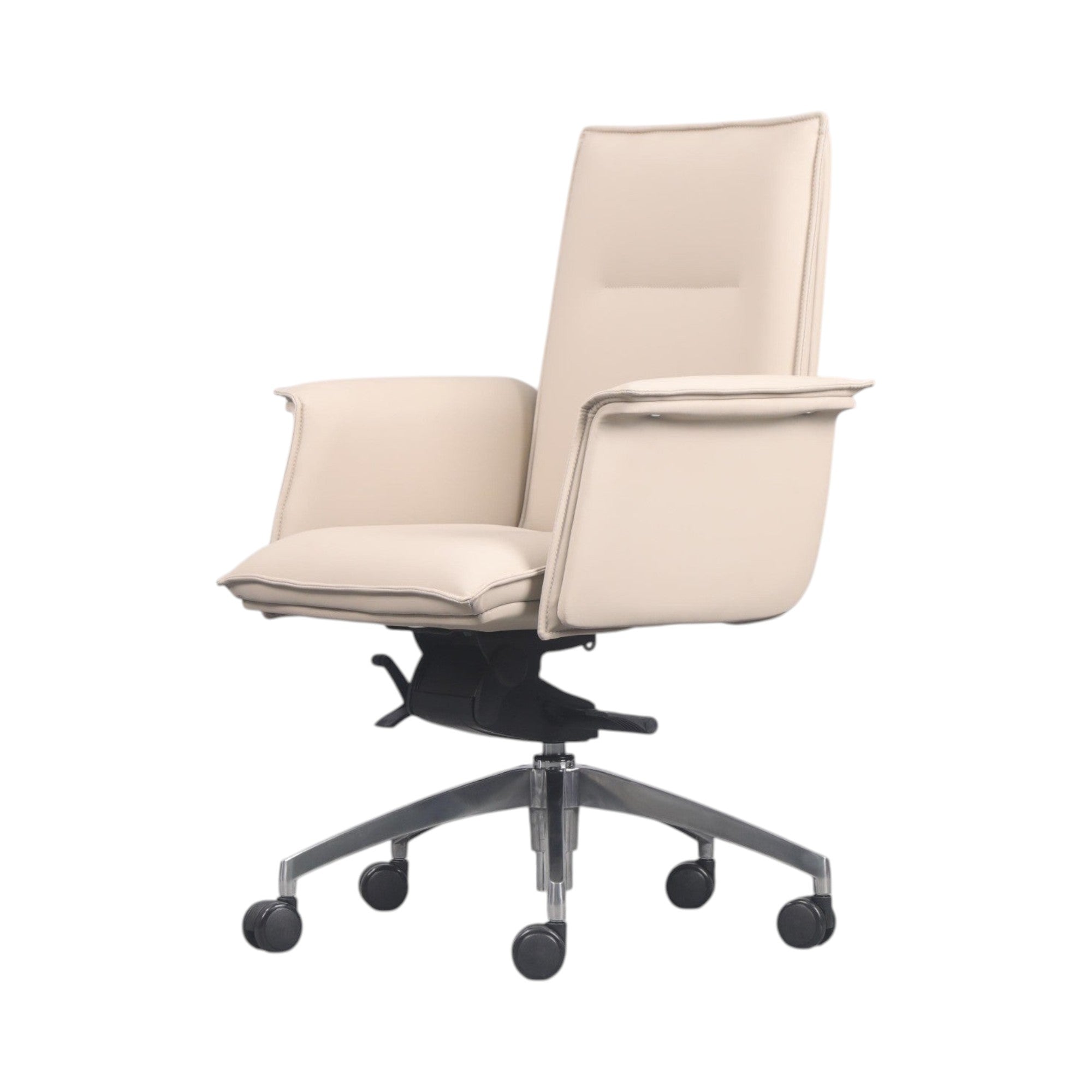 Xiaoyaozuo office chair cream faux leather executive chair with ergonomic cushioning and armrests on casters.
