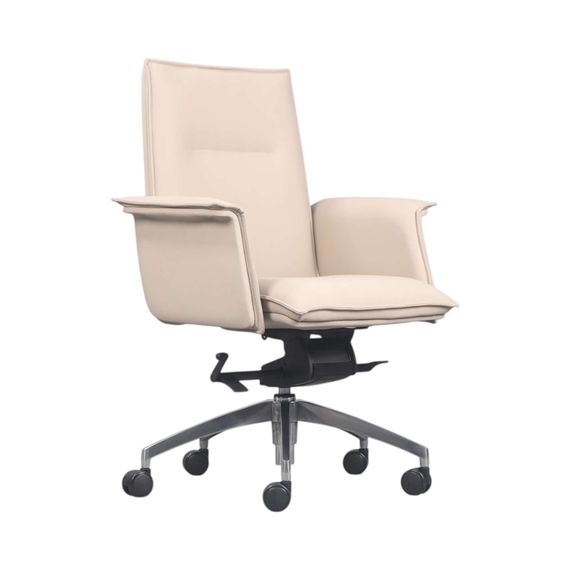 Xiaoyaozuo office chair cream faux leather executive chair with ergonomic cushioning and armrests on casters.
