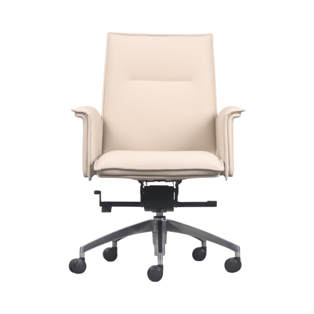 Xiaoyaozuo office chair cream faux leather executive chair with ergonomic cushioning and adjustable height.