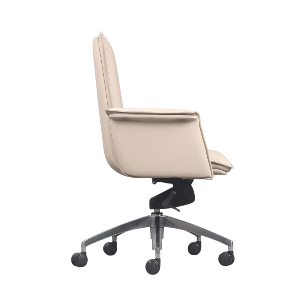 Xiaoyaozuo office chair cream faux leather executive chair with padded armrests and silver base with casters.