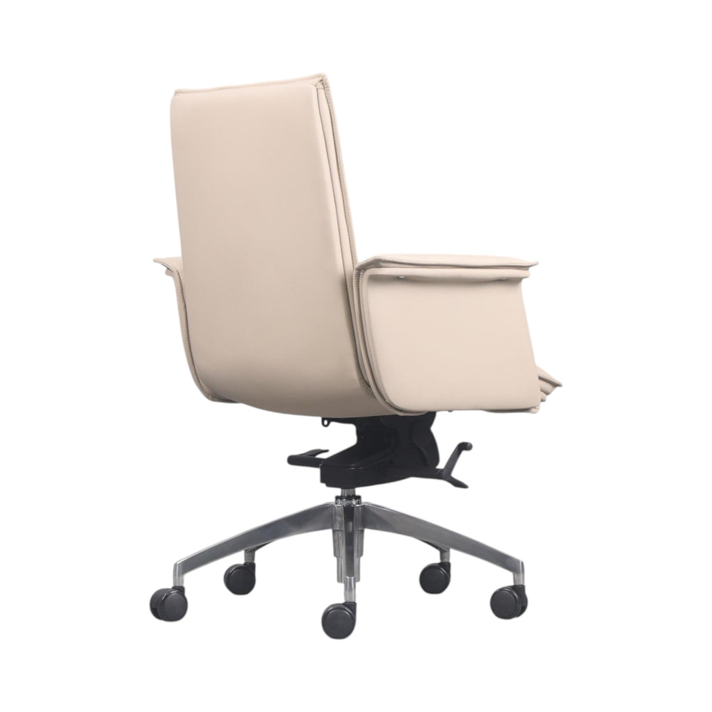 Xiaoyaozuo office chair cream faux leather executive chair with plush cushioning and armrests.