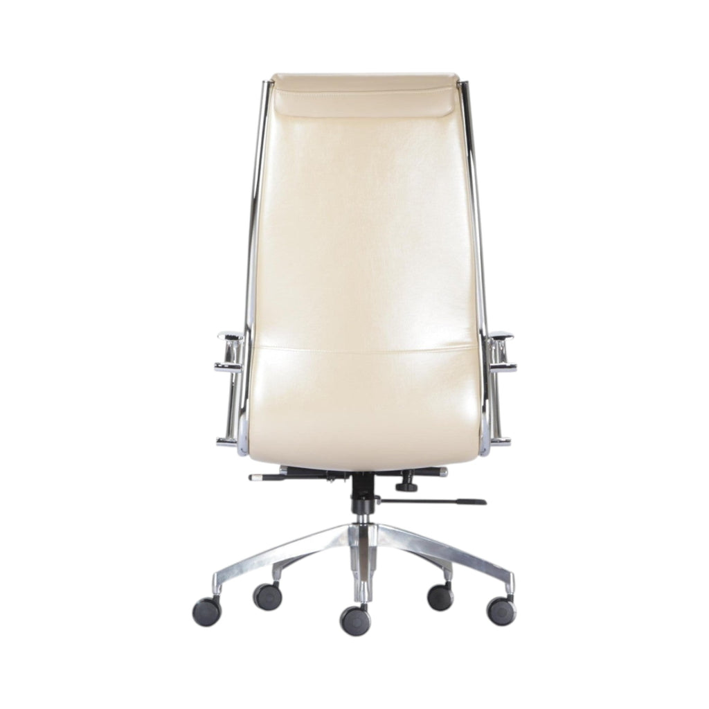 Xiaoyaozuo office chair executive high back cream faux leather chair with polished chrome base and casters.