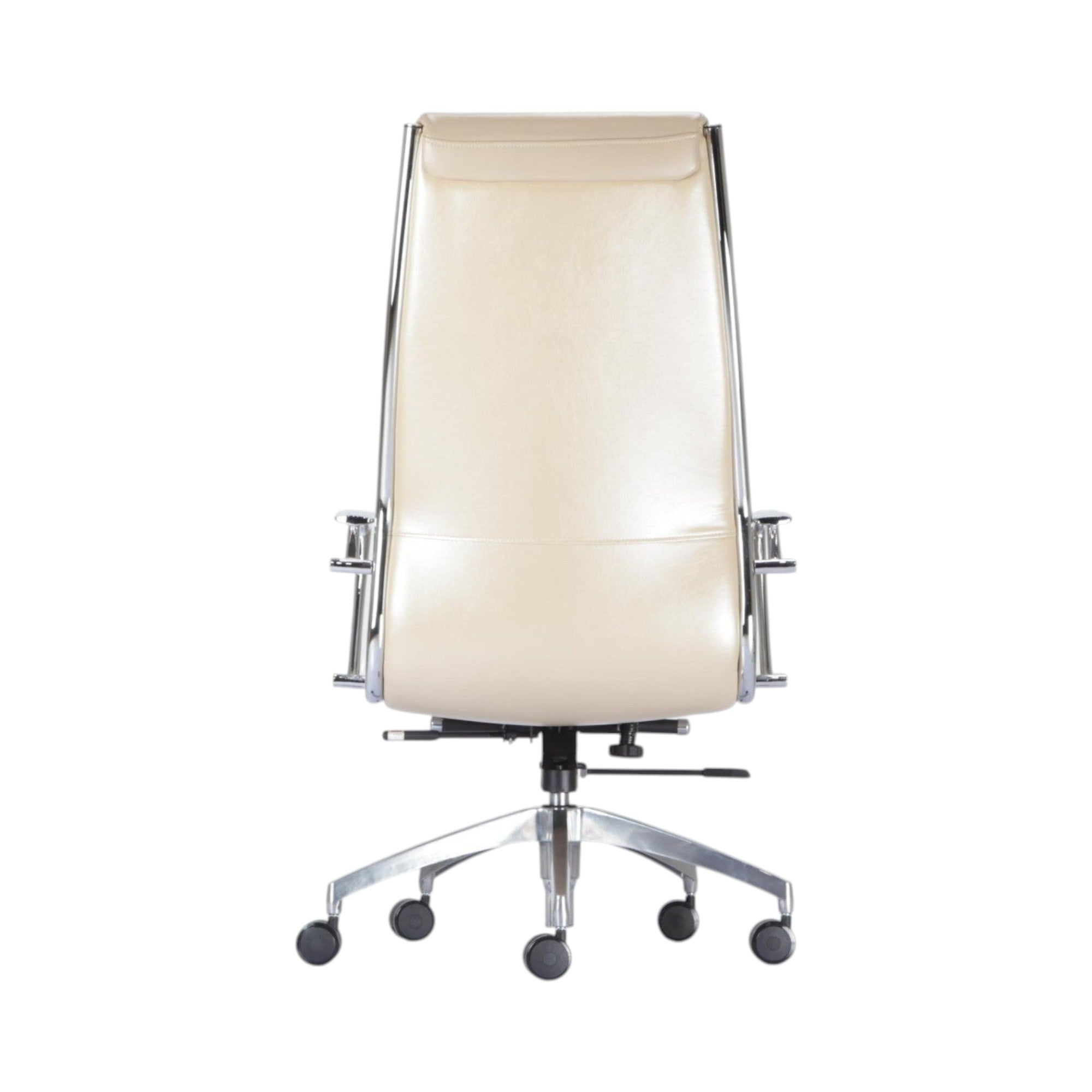 Xiaoyaozuo office chair executive high back cream faux leather chair with polished chrome base and casters.