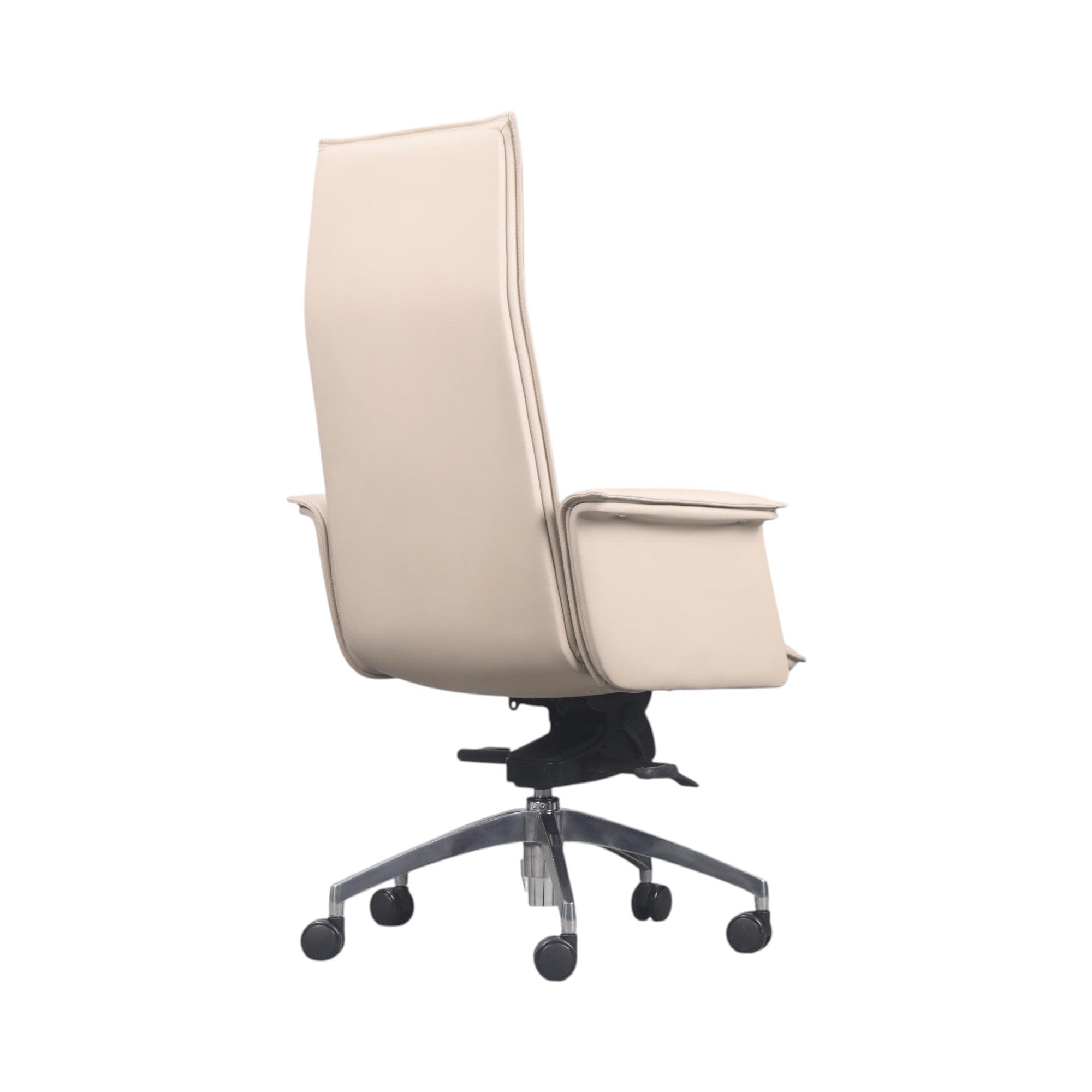 Xiaoyaozuo office chair cream faux leather executive high back office chair with chrome base and casters.