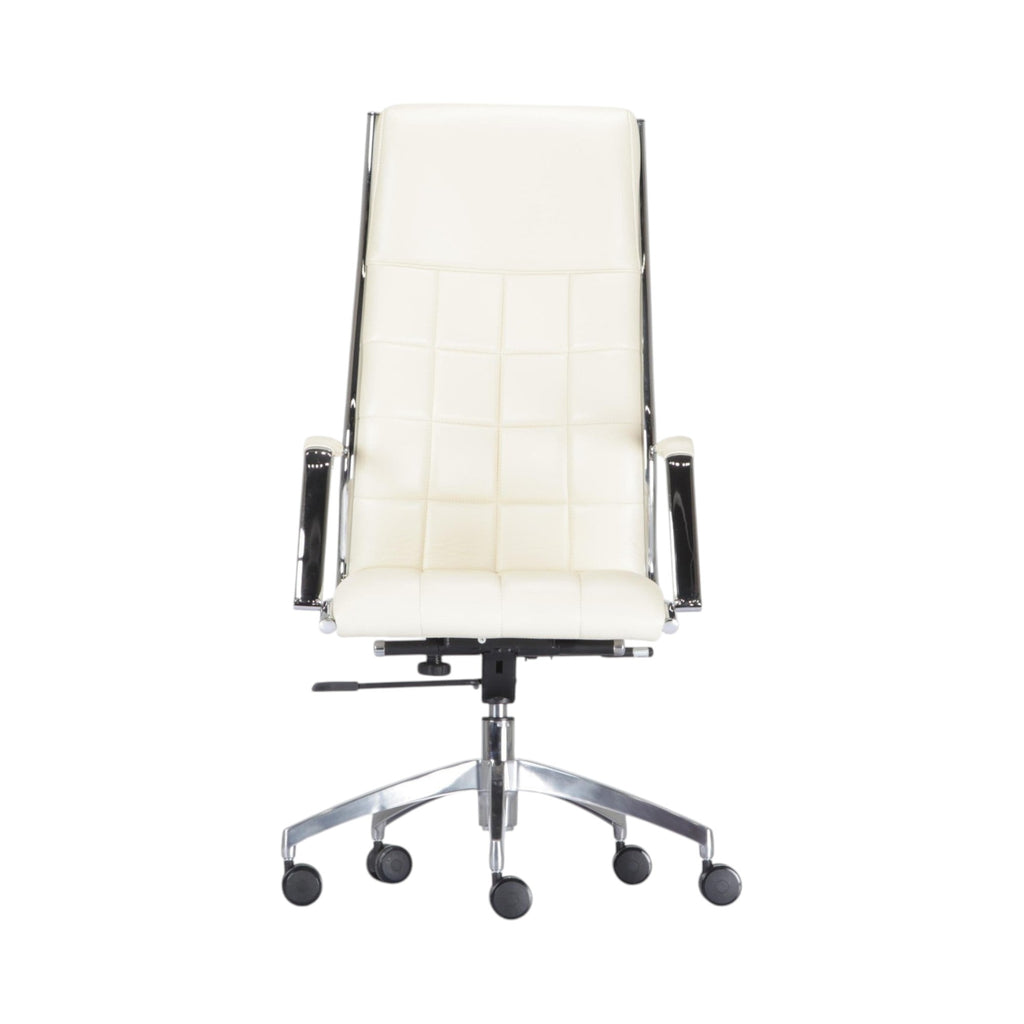 Xiaoyaozuo office chair executive high back chair in cream faux leather with chrome frame and quilted seat.