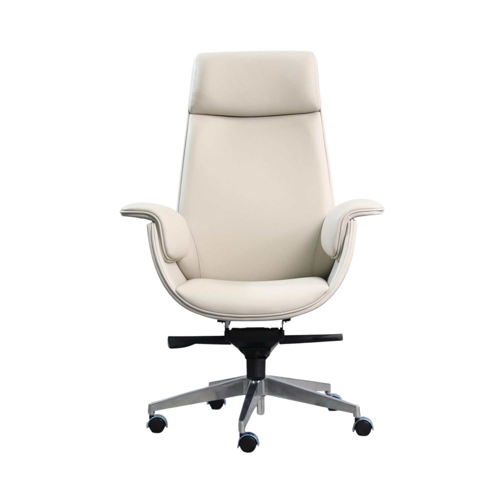 Xiaoyaozuo office chair cream faux leather executive high back office chair with headrest and armrests.