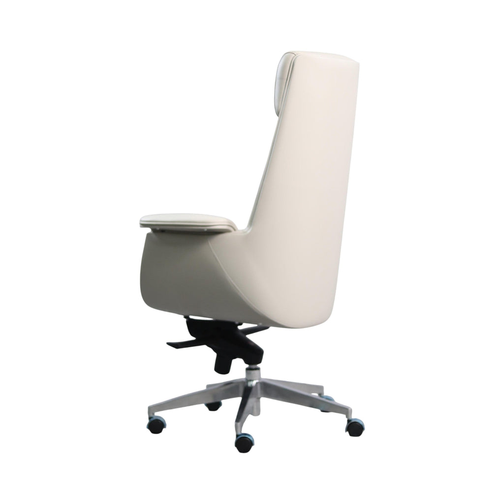 Xiaoyaozuo office chair cream faux leather executive high back office chair with headrest and armrests.