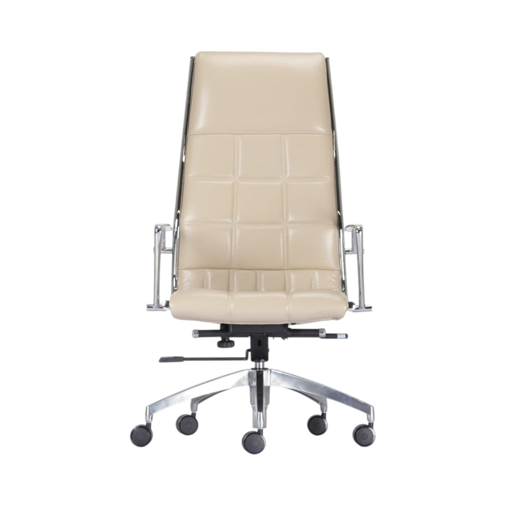 Xiaoyaozuo office chair cream faux leather executive high back chair with quilted stitching and chrome base.