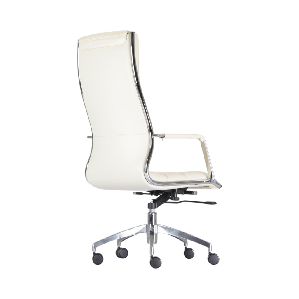Xiaoyaozuo office chair executive high back chair in cream faux leather with chrome frame and casters.