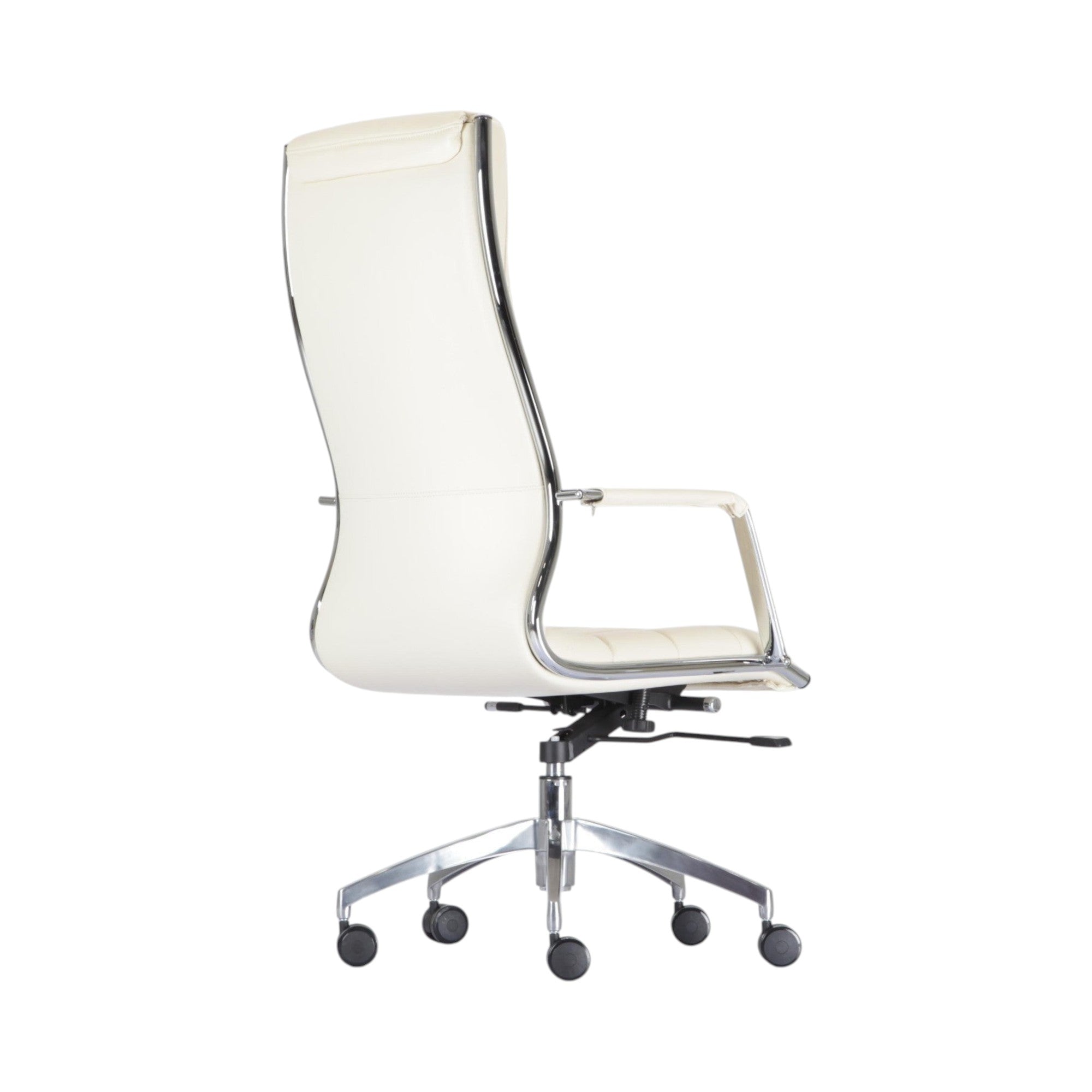 Xiaoyaozuo office chair executive high back chair in cream faux leather with chrome frame and casters.