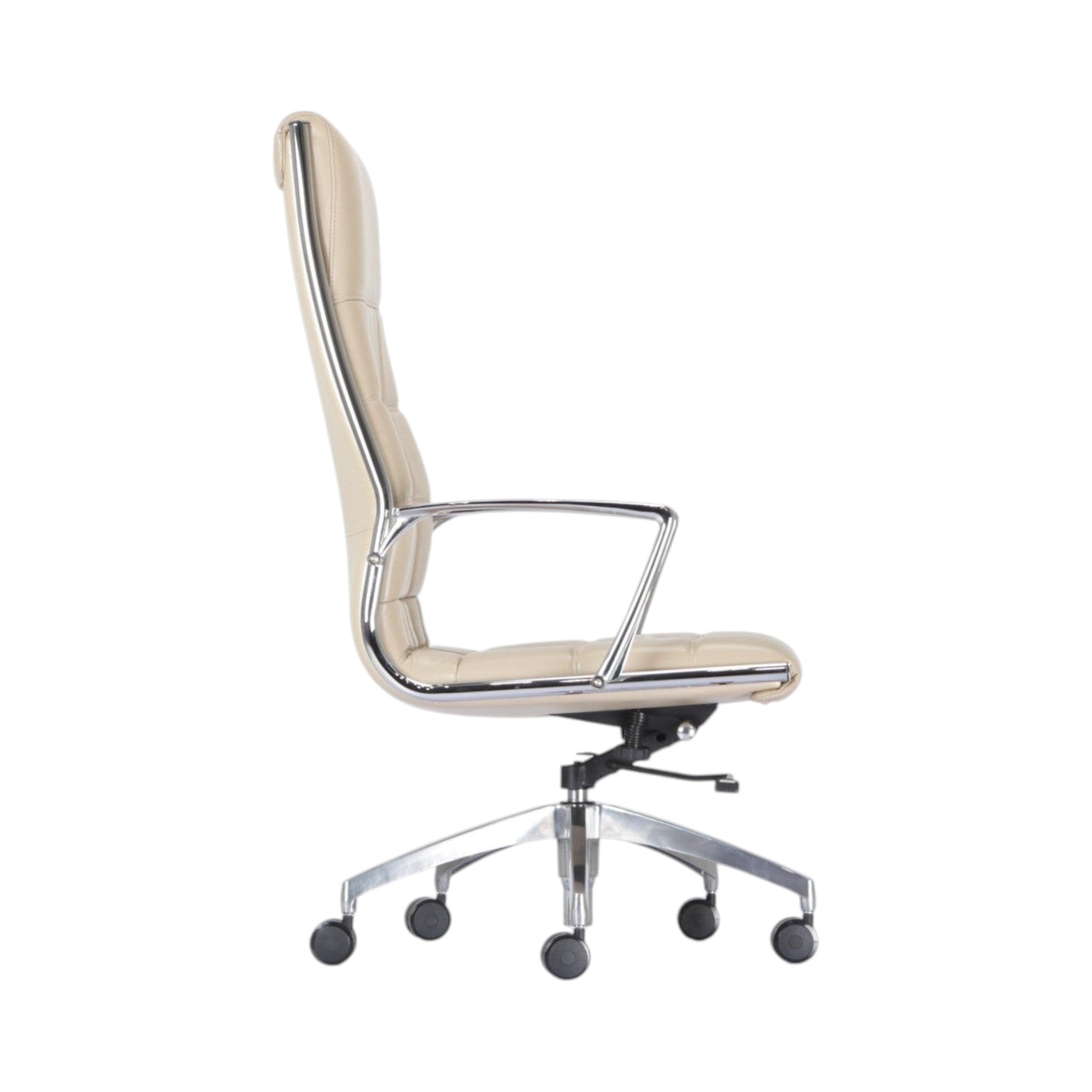 Xiaoyaozuo office chair executive high back chair in cream faux leather with quilted stitching and chrome base.