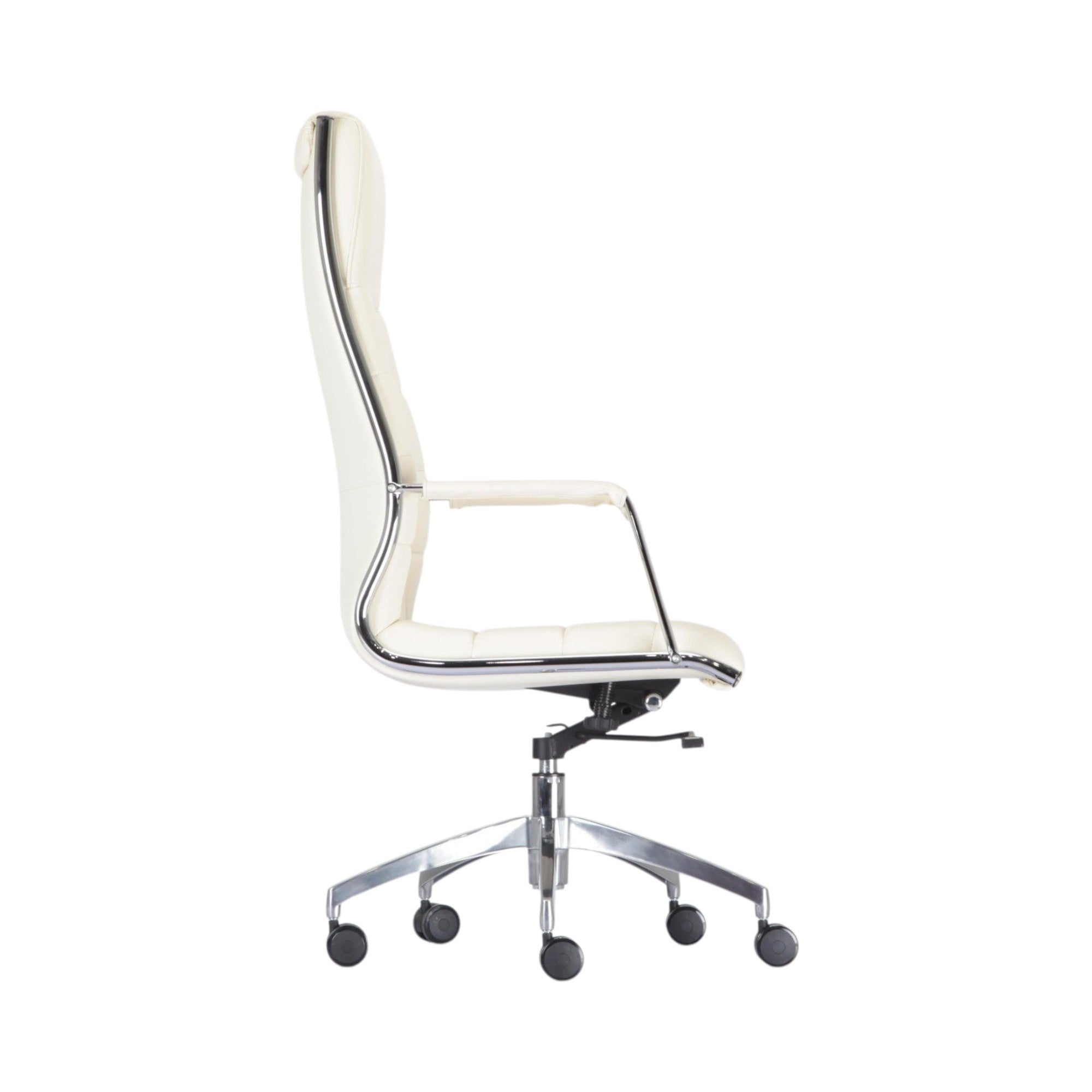 Xiaoyaozuo office chair executive high back chair in cream faux leather with chrome frame and casters.