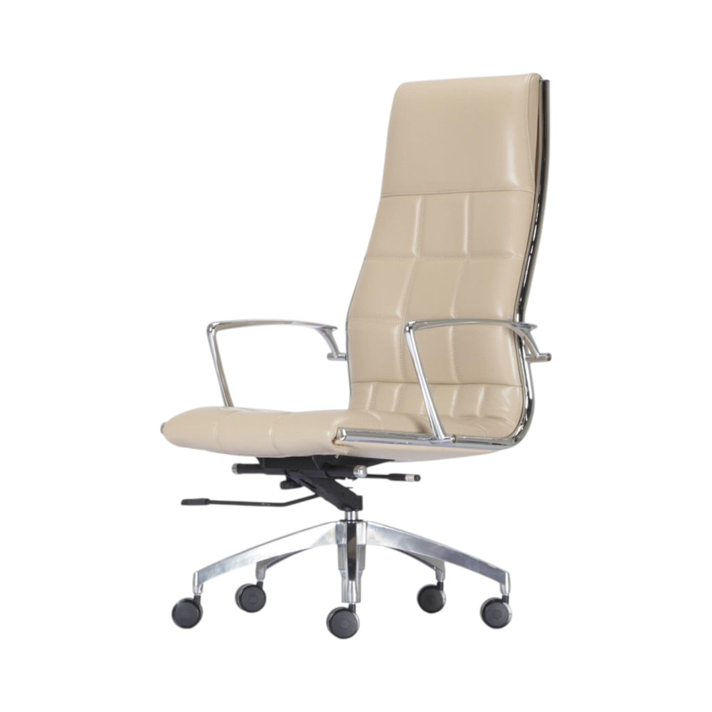 Xiaoyaozuo office chair cream faux leather executive high back chair with quilted stitching and chrome base.