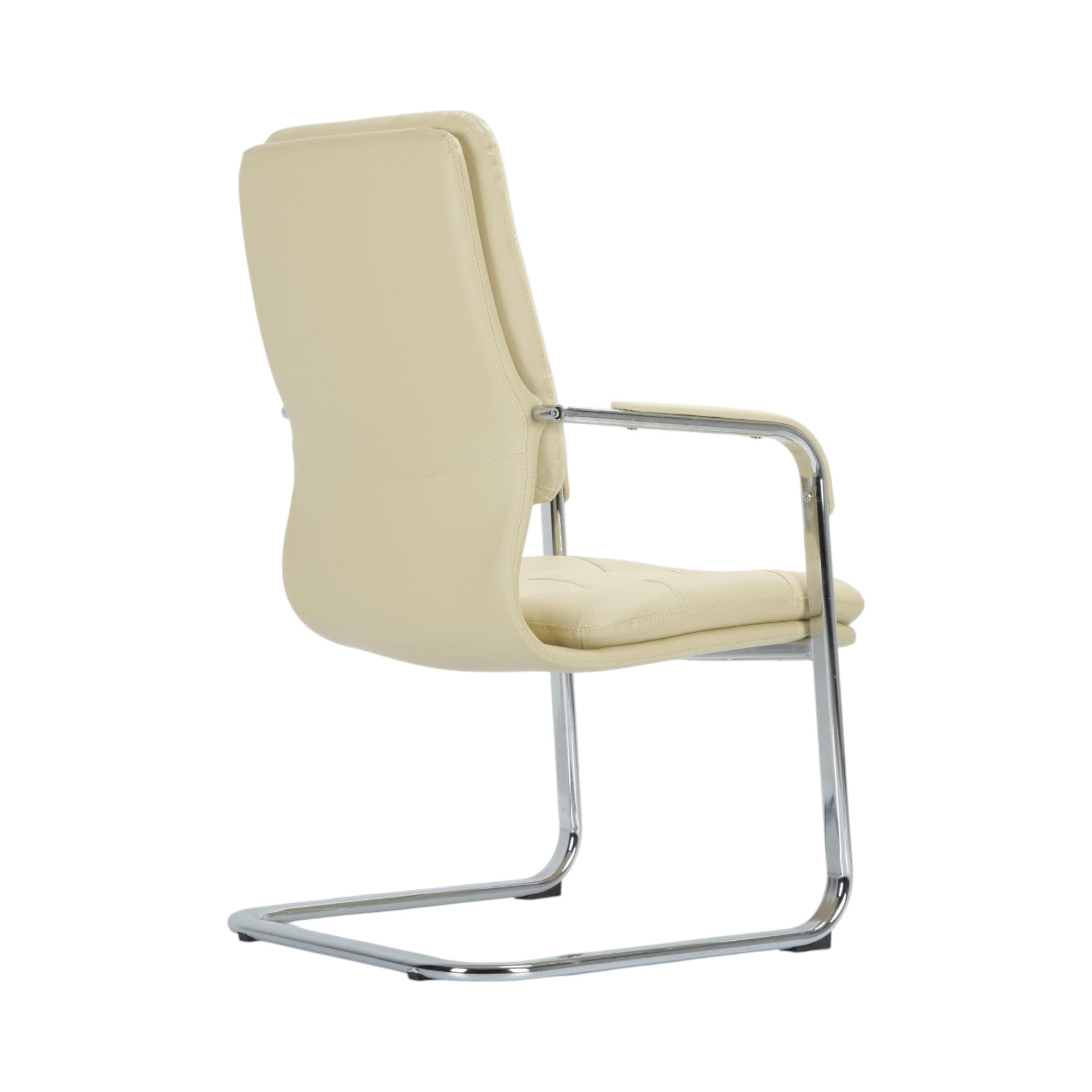 Xiaoyaozuo office chair: Cream faux leather executive guest chair with tufted back and padded seat on chrome cantilever base.