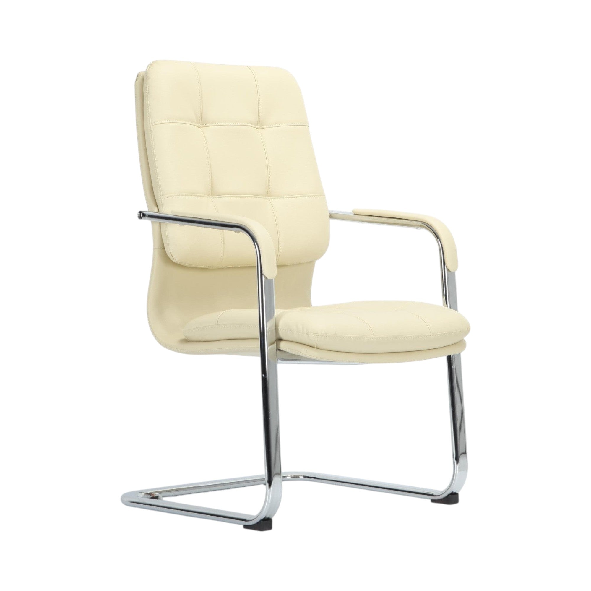 Xiaoyaozuo office chair cream faux leather executive guest chair with tufted back and padded seat on chrome cantilever base.