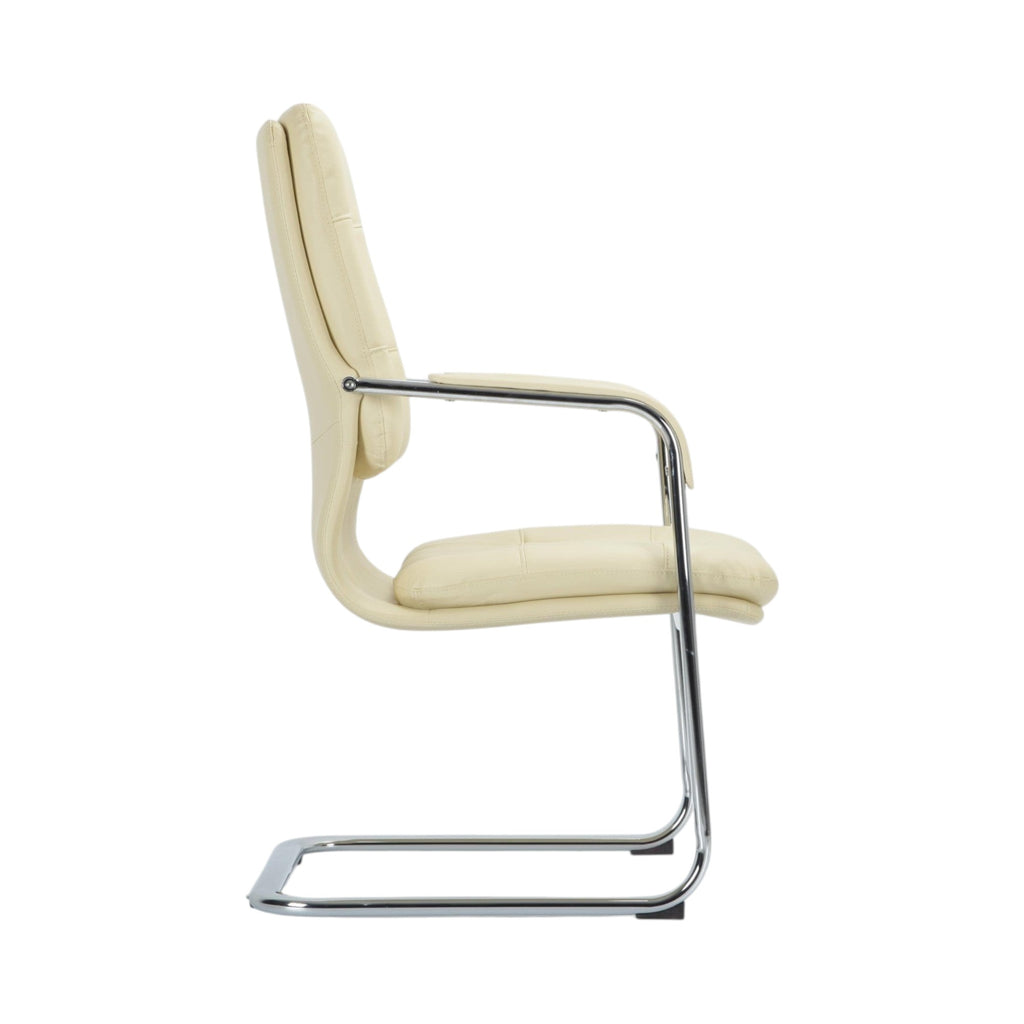 Xiaoyaozuo office chair cream faux leather executive guest chair with tufted back and padded seat on chrome cantilever base.