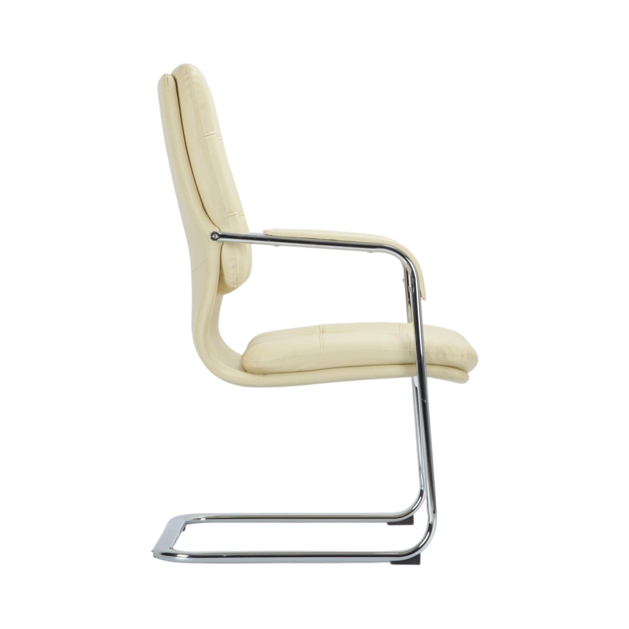 Xiaoyaozuo office chair cream faux leather executive guest chair with tufted back and padded seat on chrome cantilever base.
