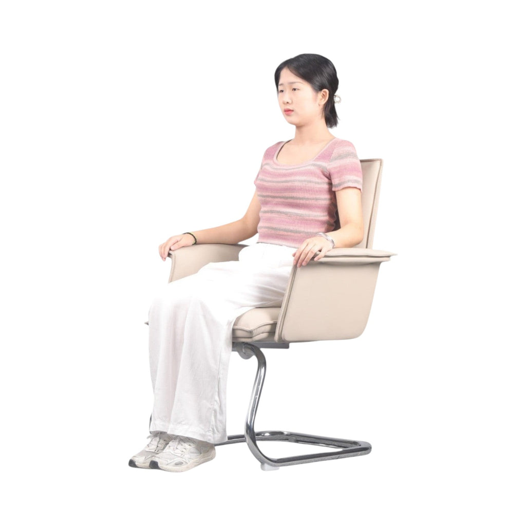 Xiaoyaozuo office chair executive guest chair in cream faux leather with chrome cantilever base.