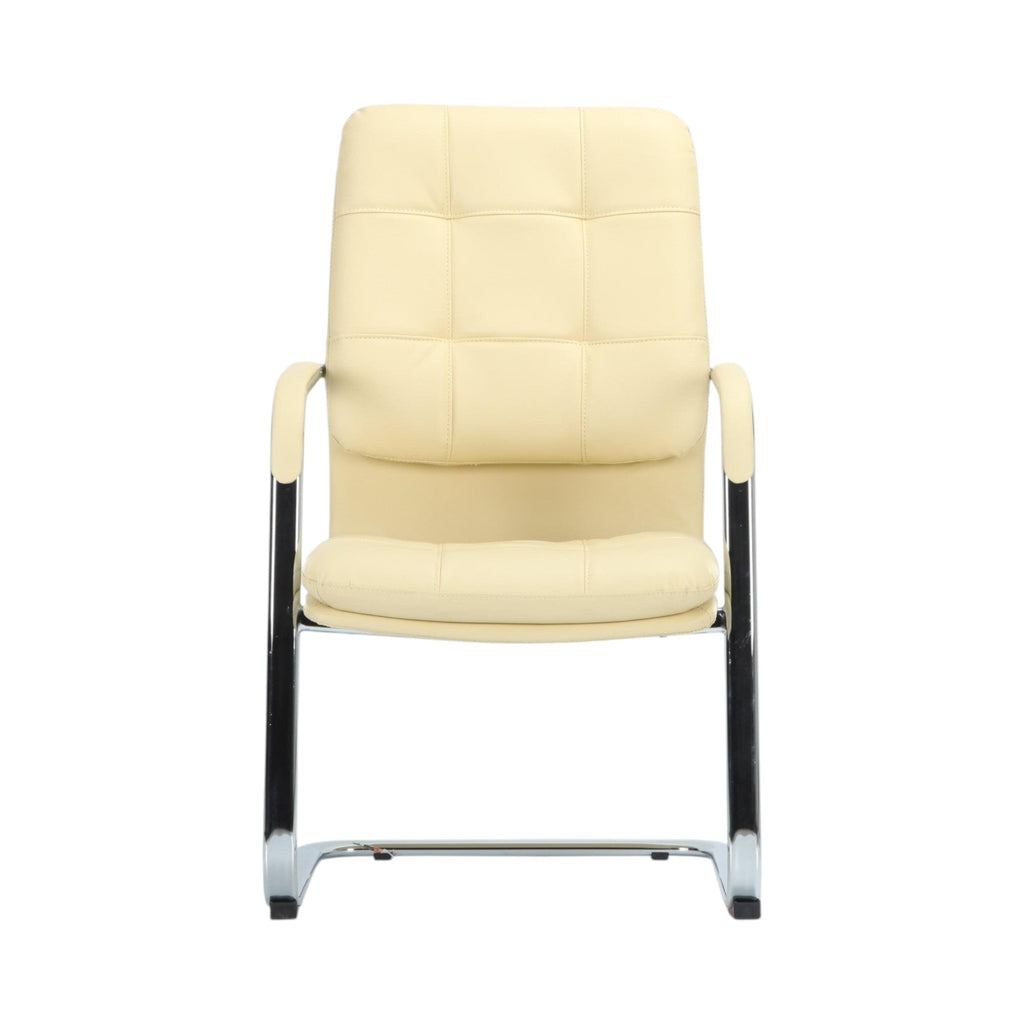 Xiaoyaozuo office chair: Cream faux leather executive guest chair with tufted back and padded seat on chrome cantilever base.