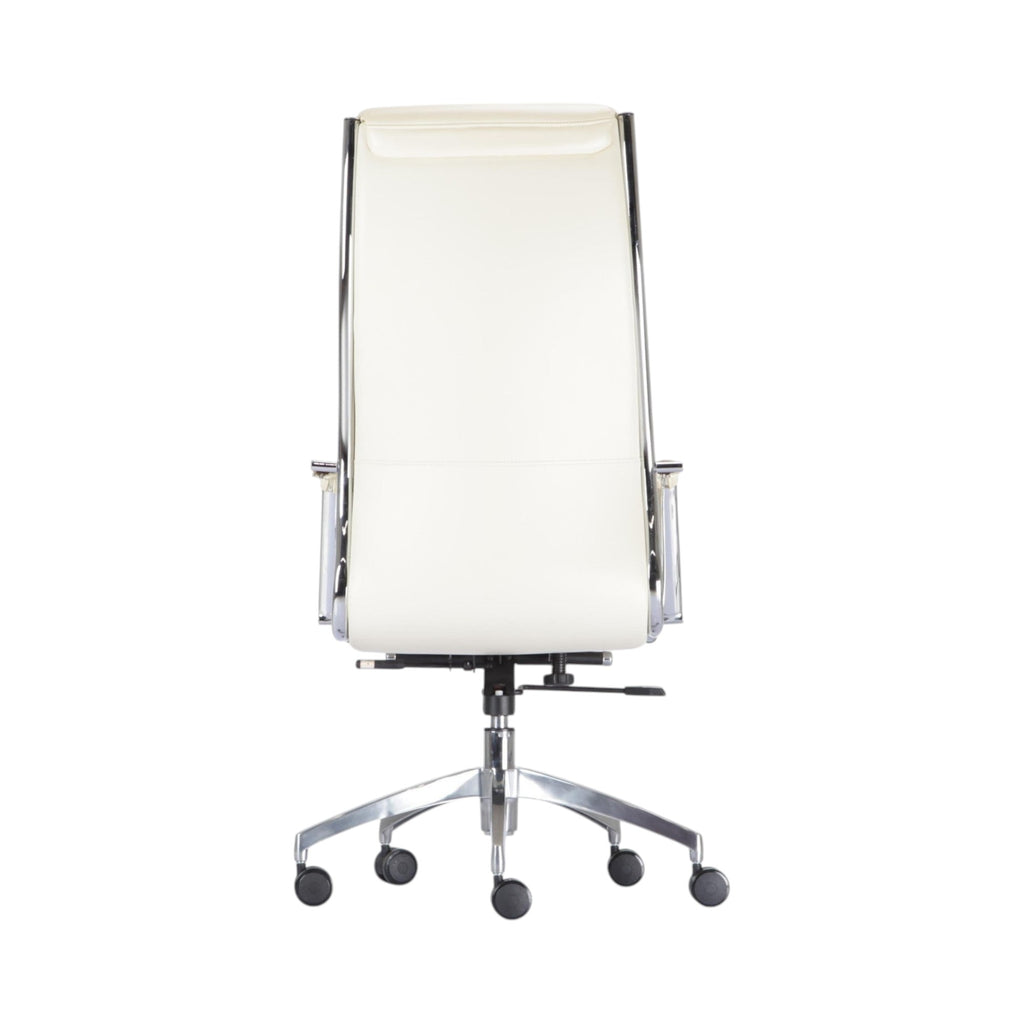 Xiaoyaozuo office chair executive high back chair in cream faux leather with chrome frame and casters.