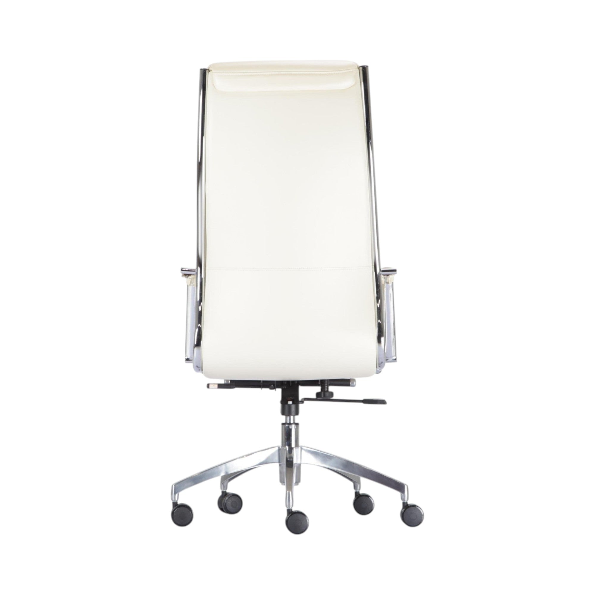 Xiaoyaozuo office chair executive high back chair in cream faux leather with chrome frame and casters.