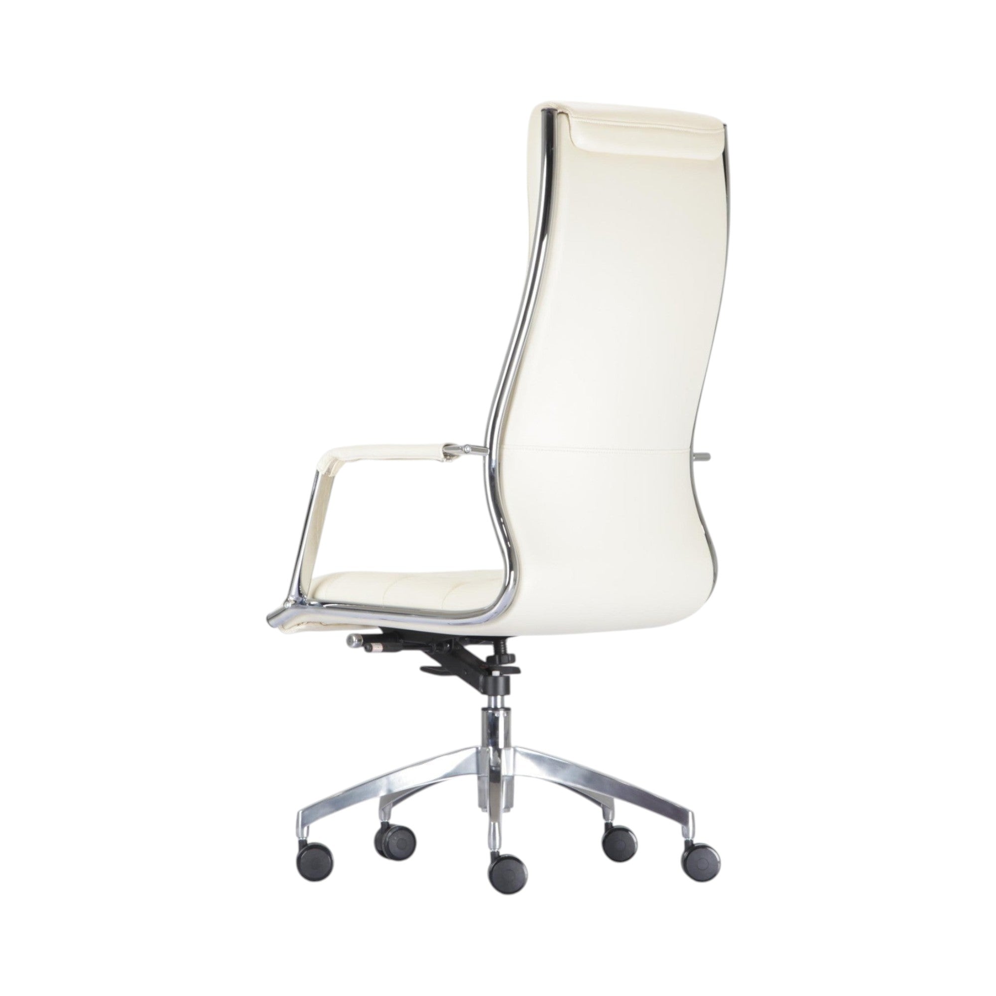 Xiaoyaozuo office chair executive high back chair in cream faux leather with chrome frame and casters.
