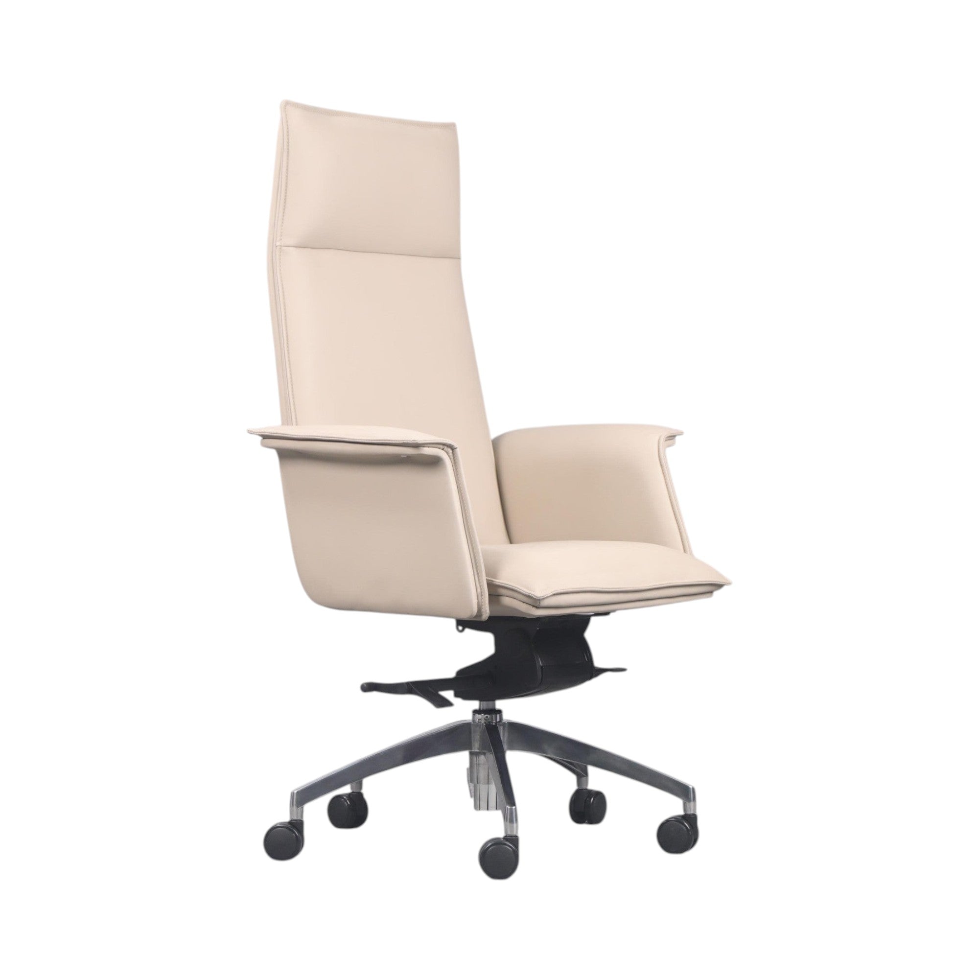 Xiaoyaozuo office chair executive high back chair in cream faux leather with chrome base and casters.