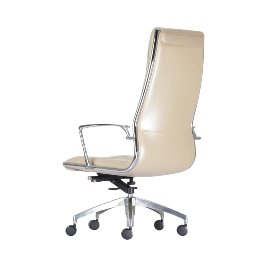 Xiaoyaozuo office chair cream faux leather executive high back chair with chrome base and casters.