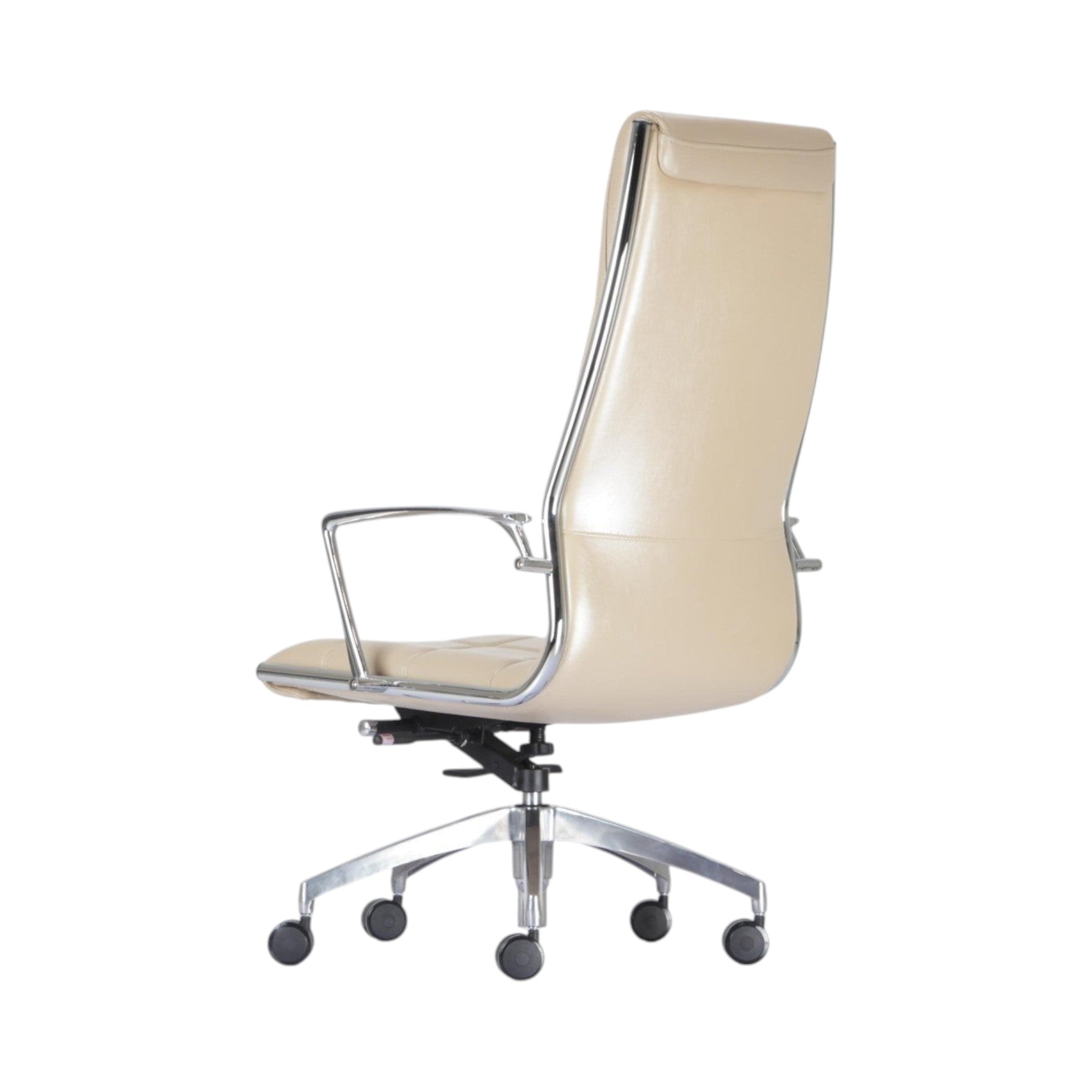 Xiaoyaozuo office chair cream faux leather executive high back chair with chrome base and casters.
