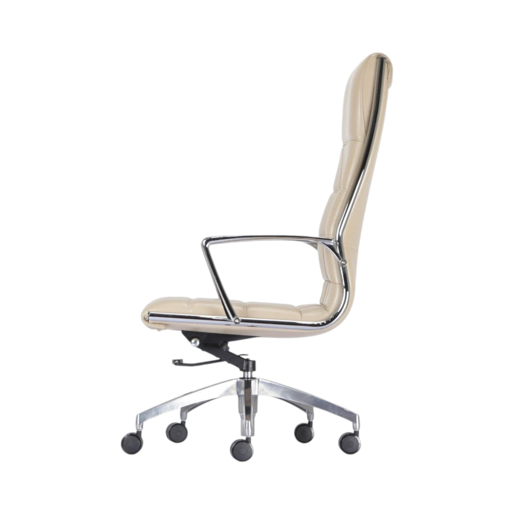 Xiaoyaozuo office chair executive high back chair in cream faux leather with quilted stitching and chrome base.