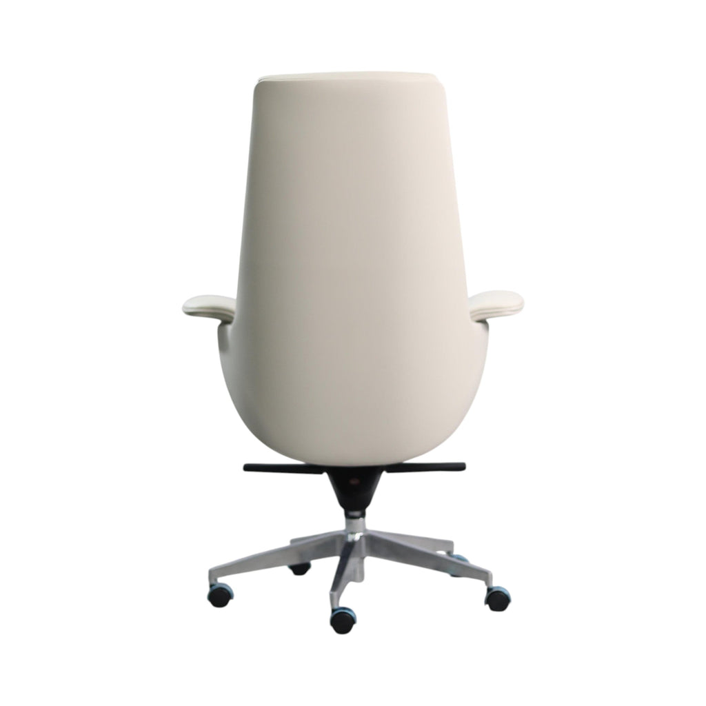 Xiaoyaozuo office chair cream faux leather executive high back chair with headrest and armrests on metal base with casters.