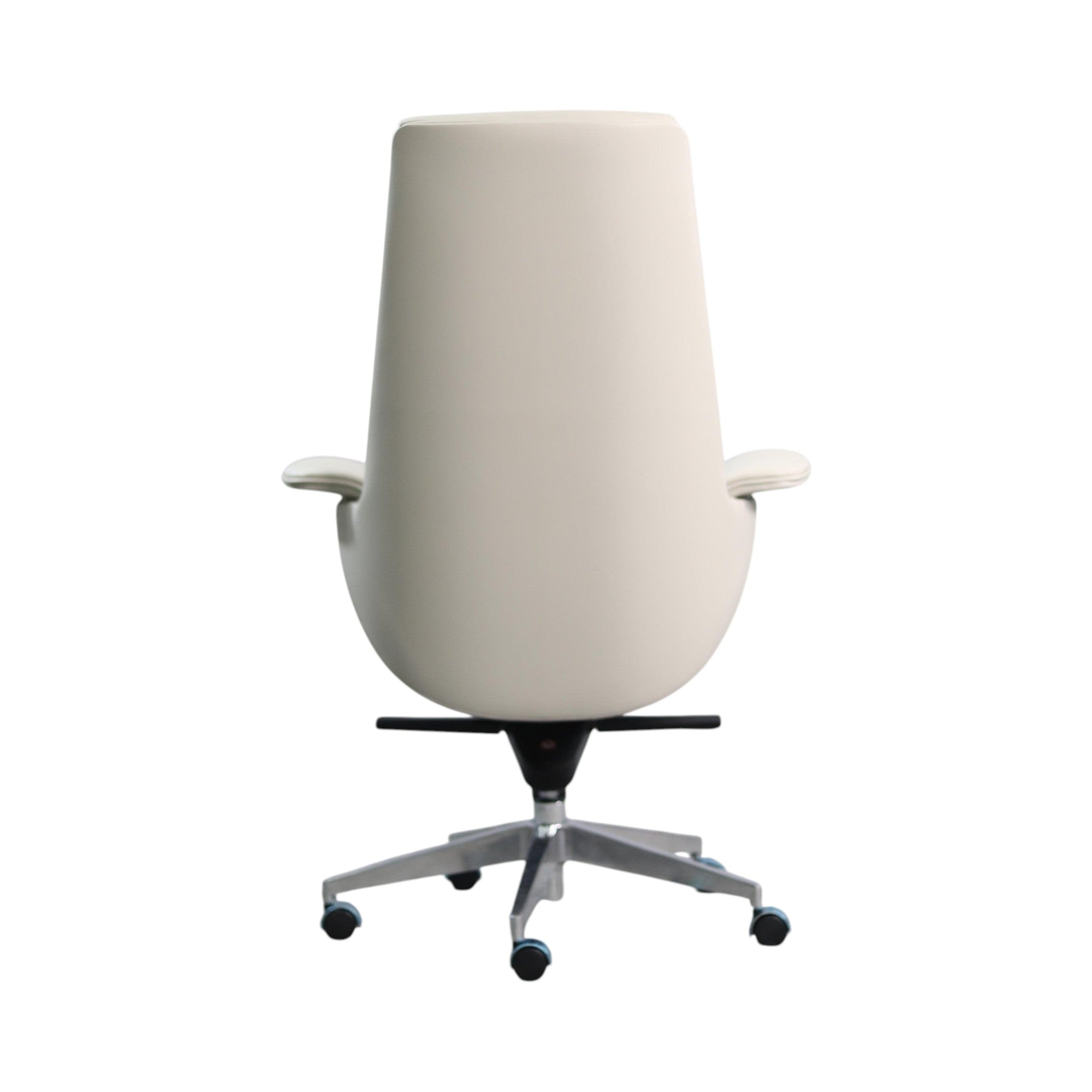 Xiaoyaozuo office chair cream faux leather executive high back chair with headrest and armrests on metal base with casters.