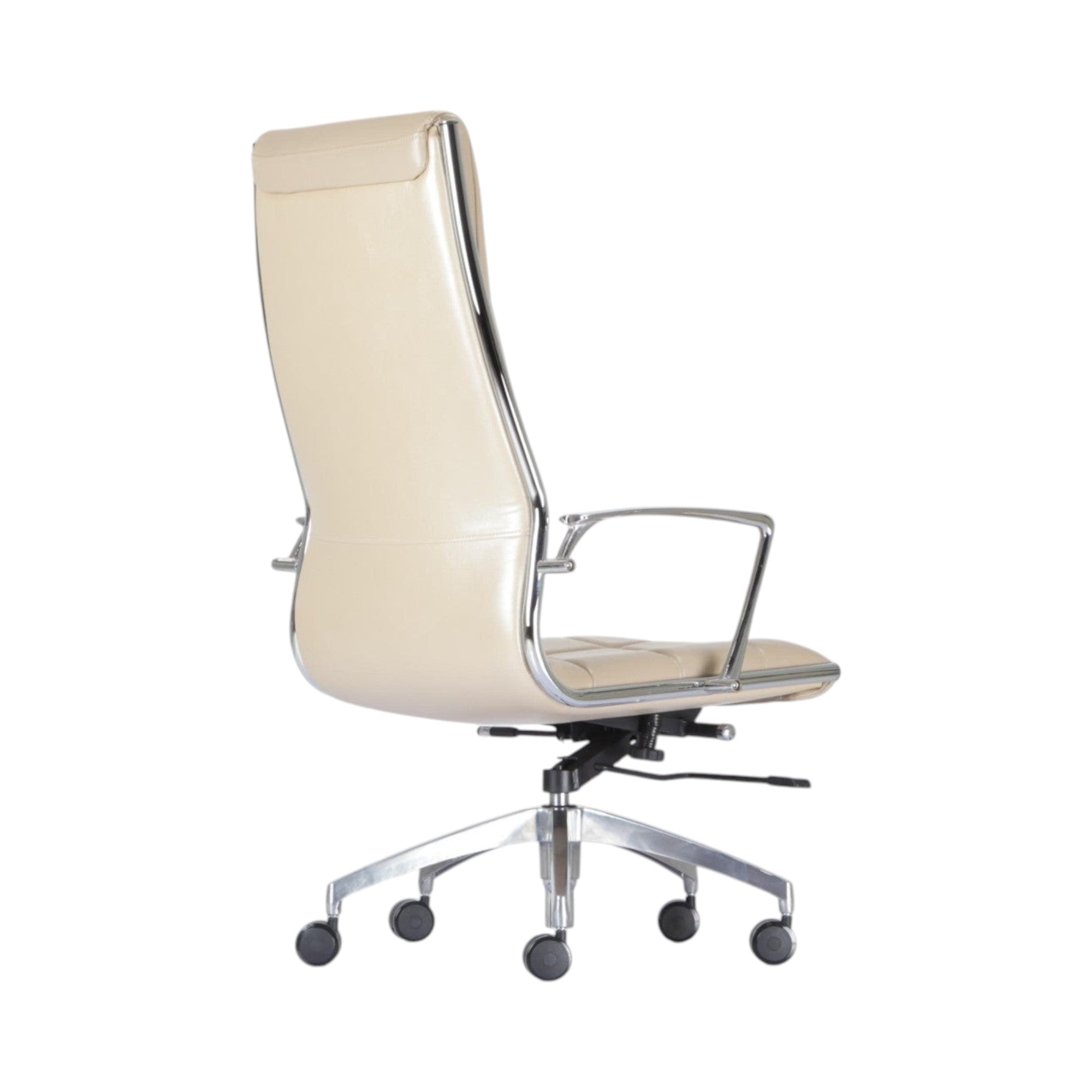 Xiaoyaozuo office chair cream faux leather executive high back chair with chrome accents and casters.