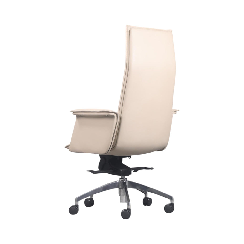 Xiaoyaozuo office chair executive high back chair in cream faux leather with chrome base and casters.