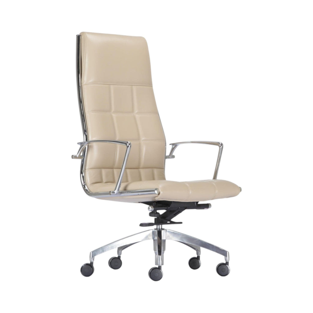 Xiaoyaozuo office chair cream faux leather executive high back office chair with quilted stitching and chrome base.