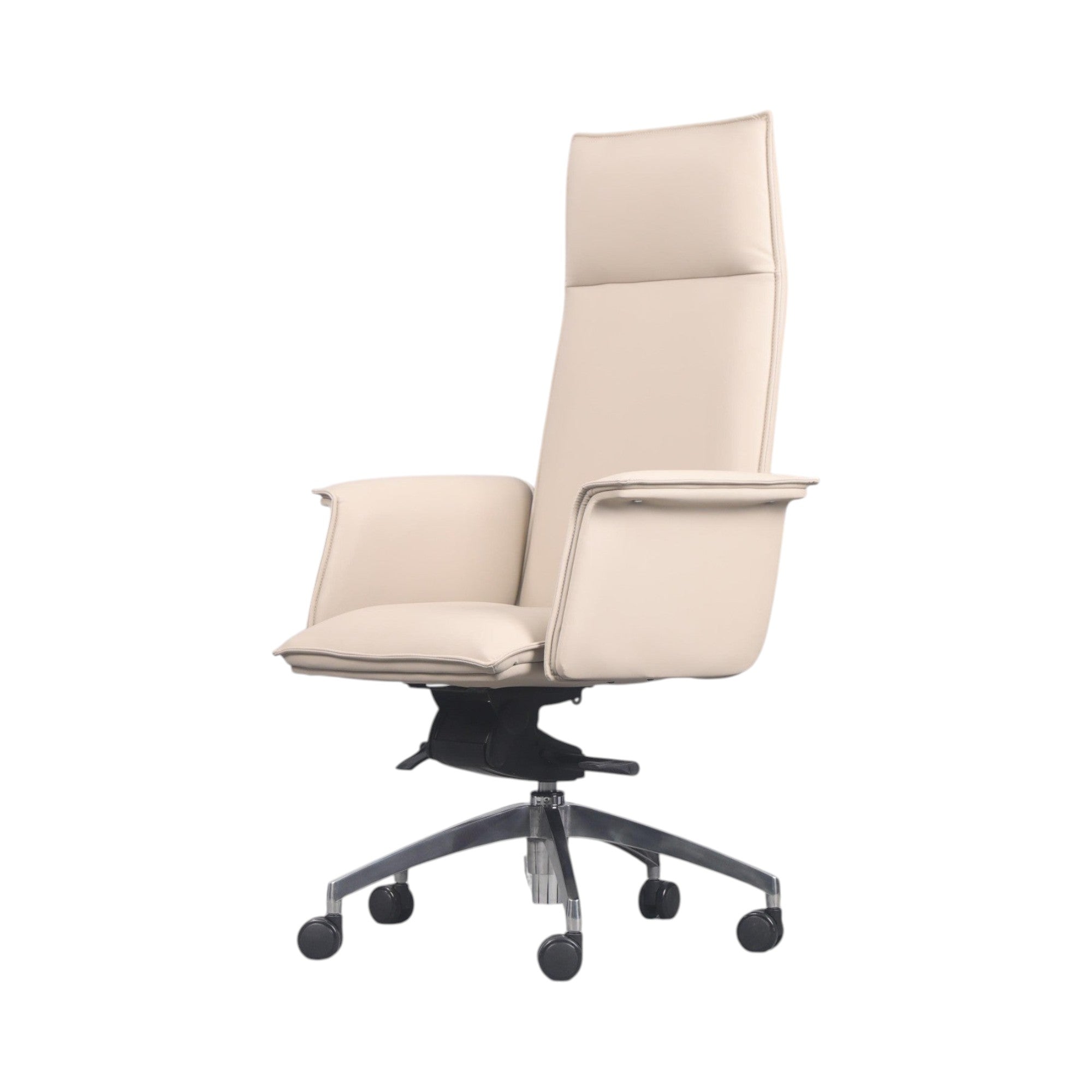 Xiaoyaozuo office chair executive high back chair in cream faux leather with chrome base and casters.