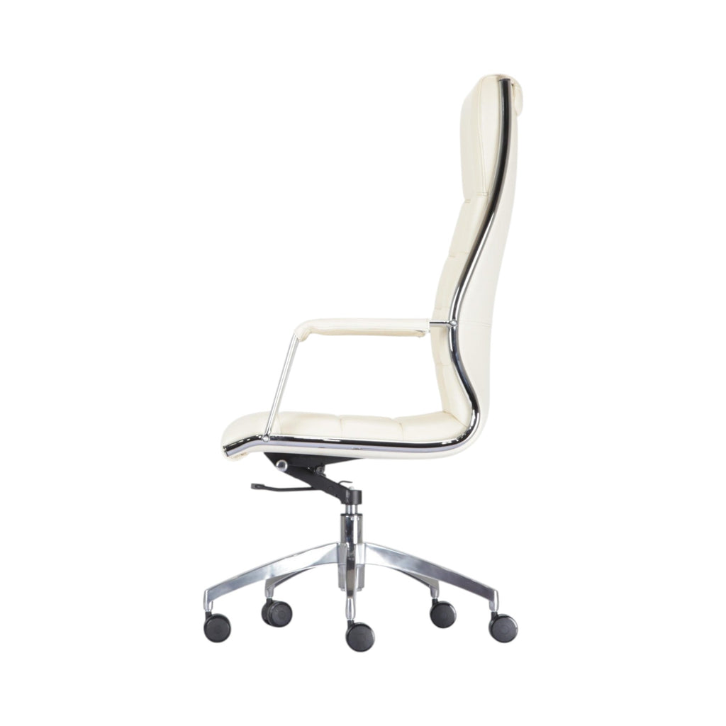 Xiaoyaozuo office chair executive high back chair in cream faux leather with chrome frame and casters
