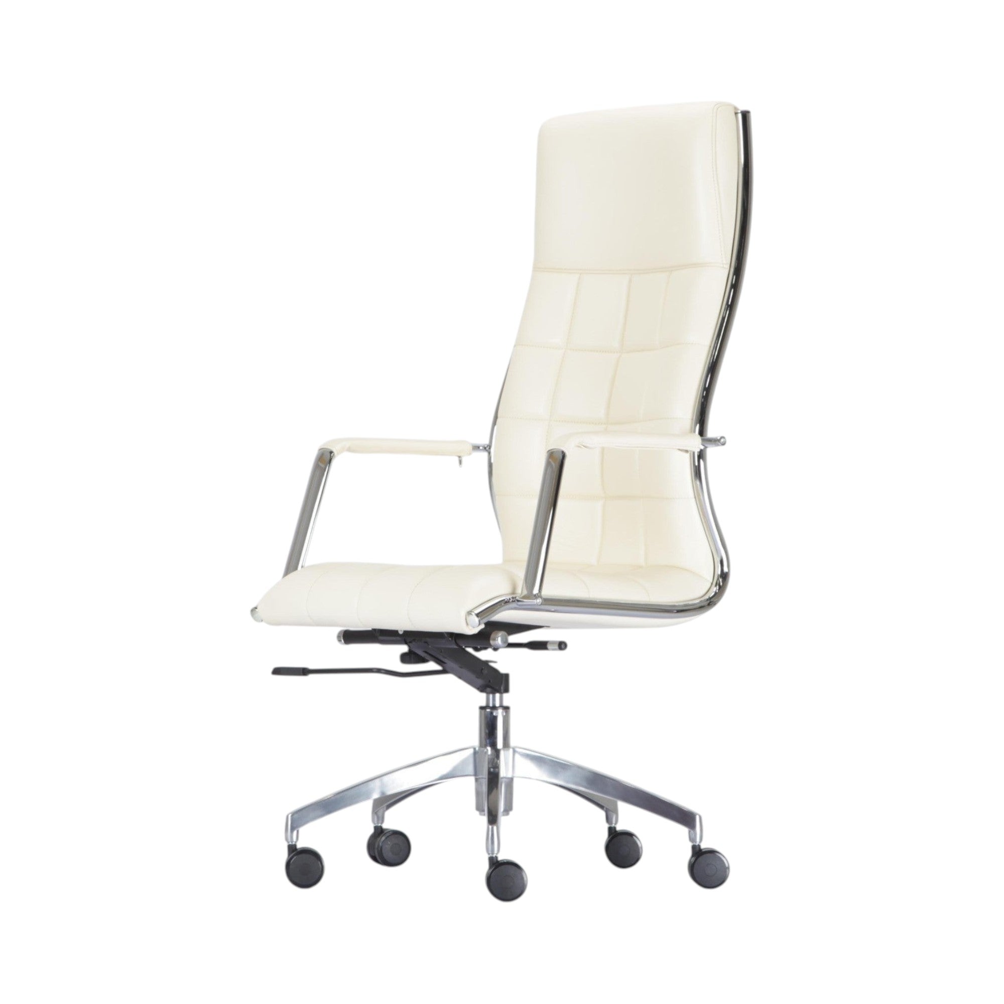 Xiaoyaozuo office chair executive high back chair in cream faux leather with chrome frame and quilted seat.