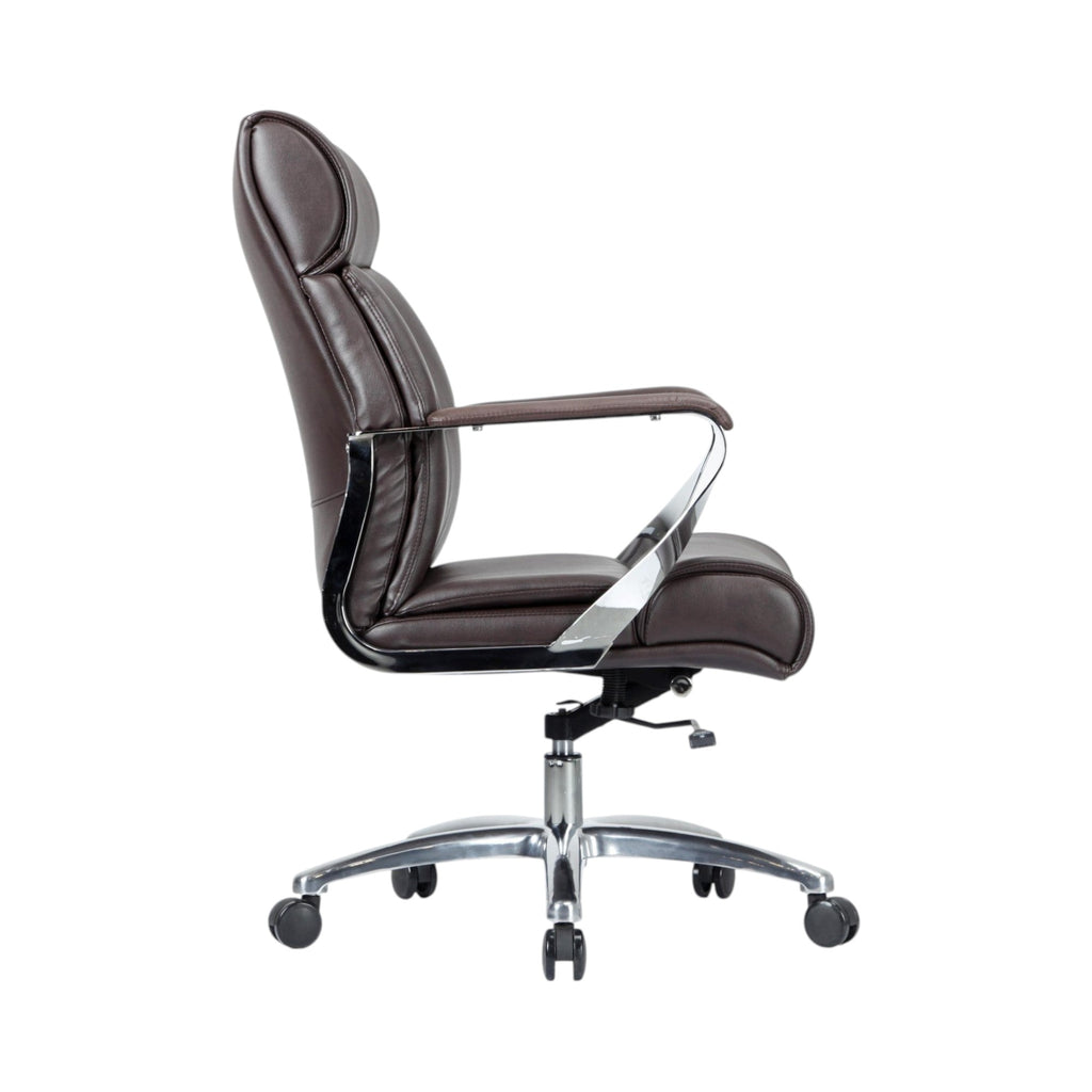 Xiaoyaozuo office chair executive high back chair in dark brown faux leather with polished chrome accents and casters.